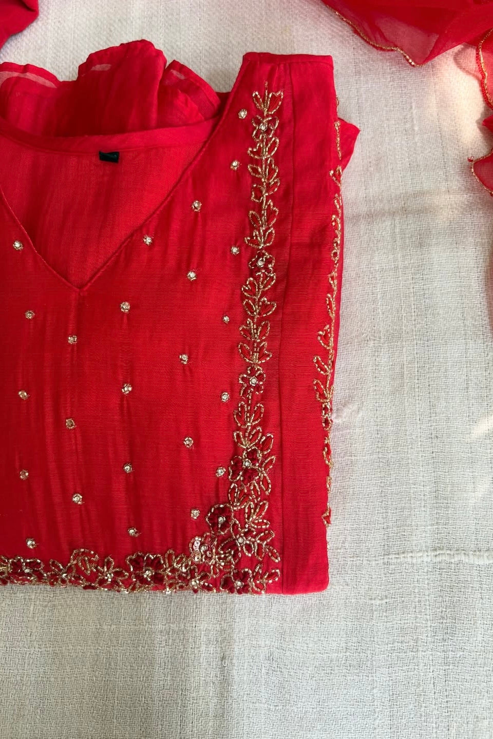 “Ayza” Pre Booking Premium Red Mul Chanderi A Line Suit set 🛍️