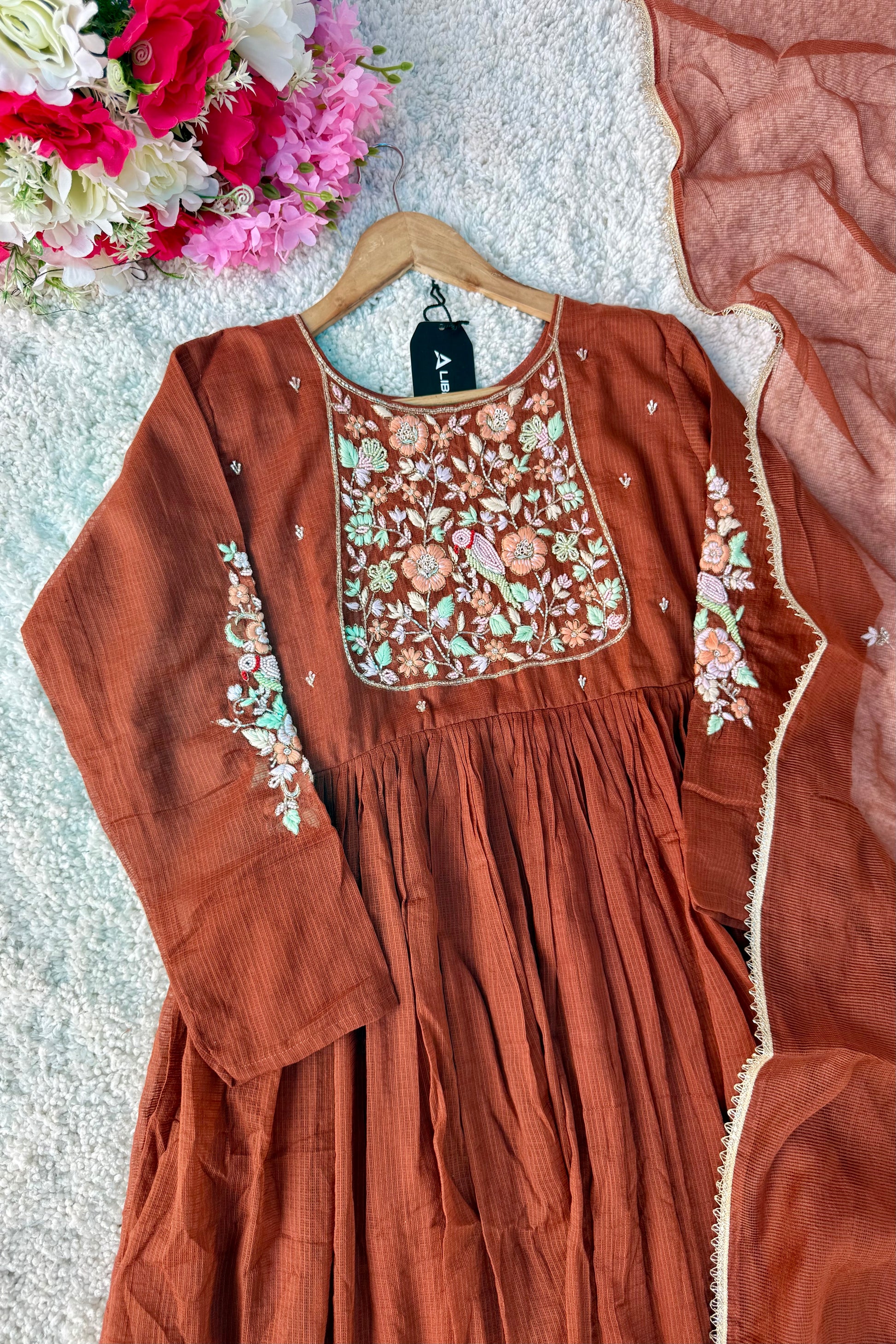 ✨AZ04 - Premium Cocoa Brown Kota Anarkali Kurta set