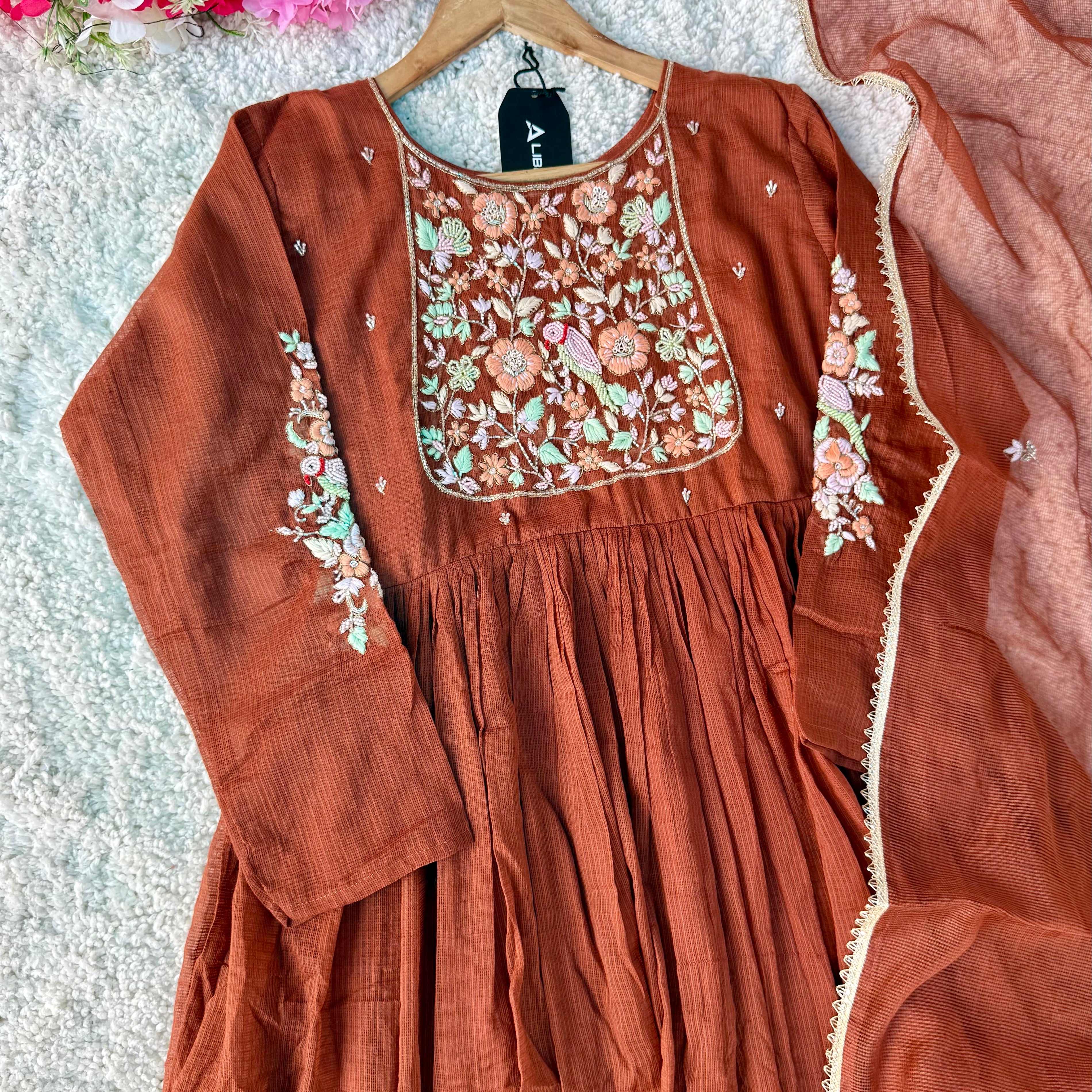 ✨AZ04 - Premium Cocoa Brown Kota Anarkali Kurta set