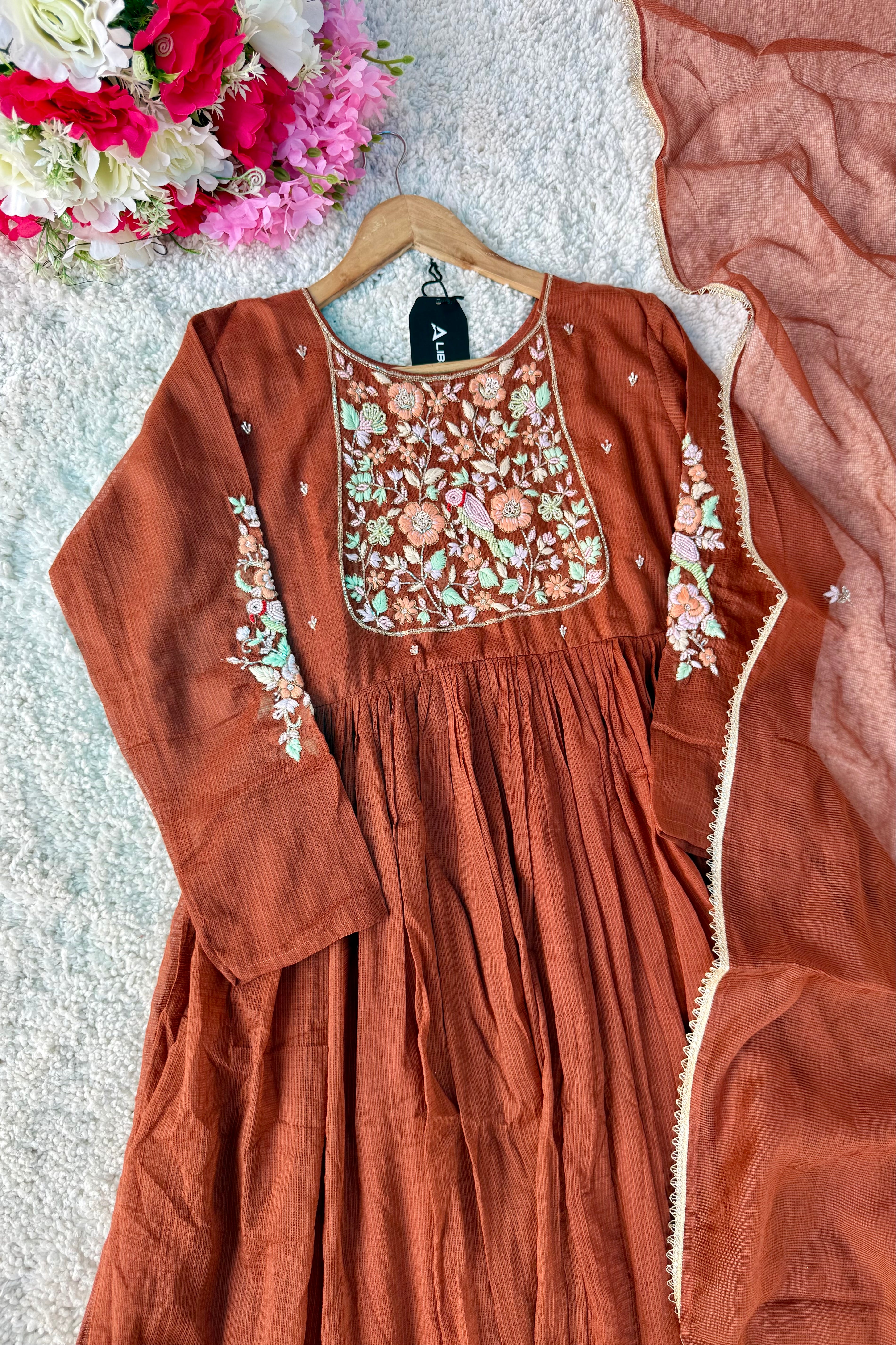 ✨AZ04 - Premium Cocoa Brown Kota Anarkali Kurta set