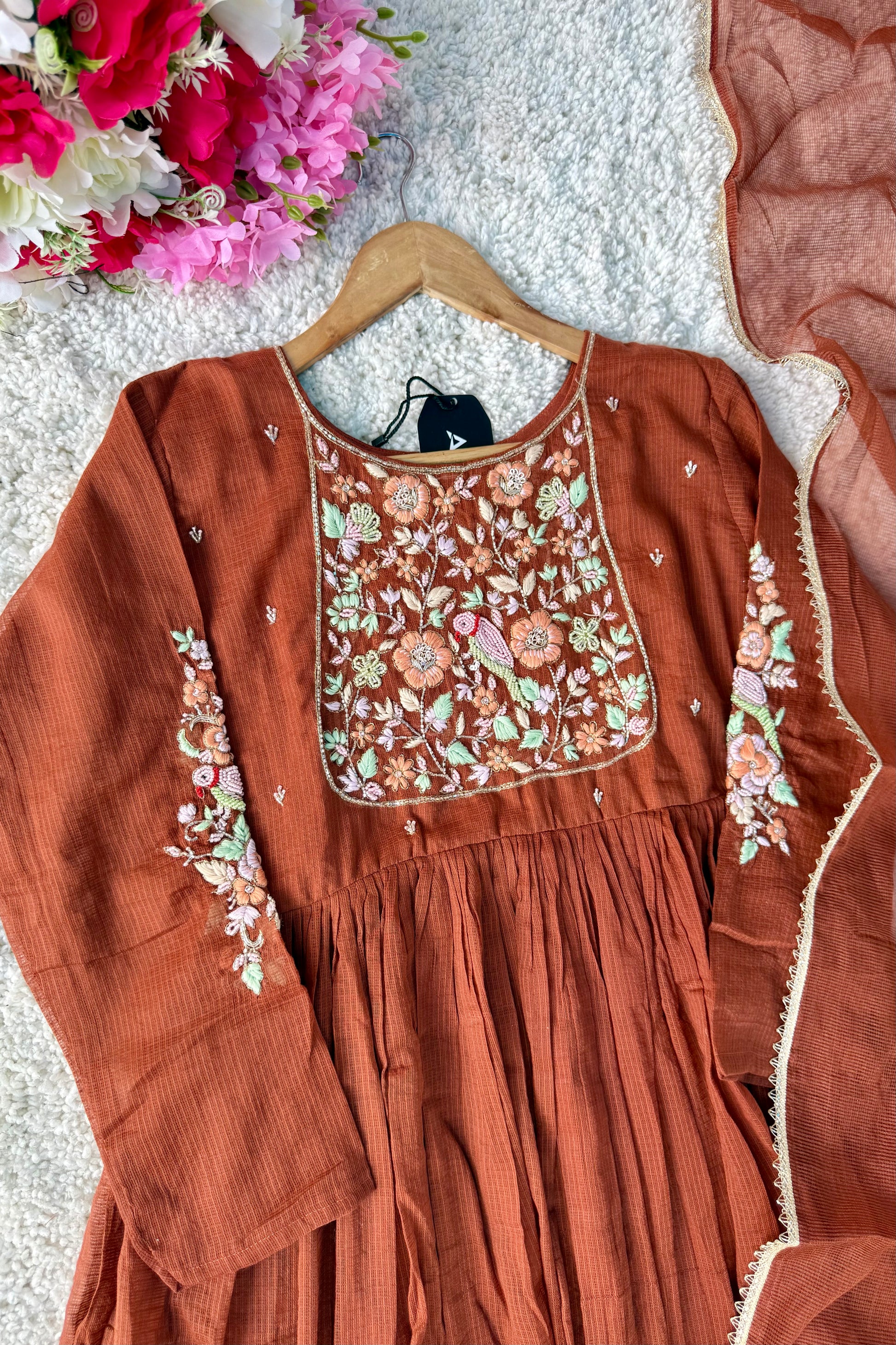 ✨AZ04 - Premium Cocoa Brown Kota Anarkali Kurta set