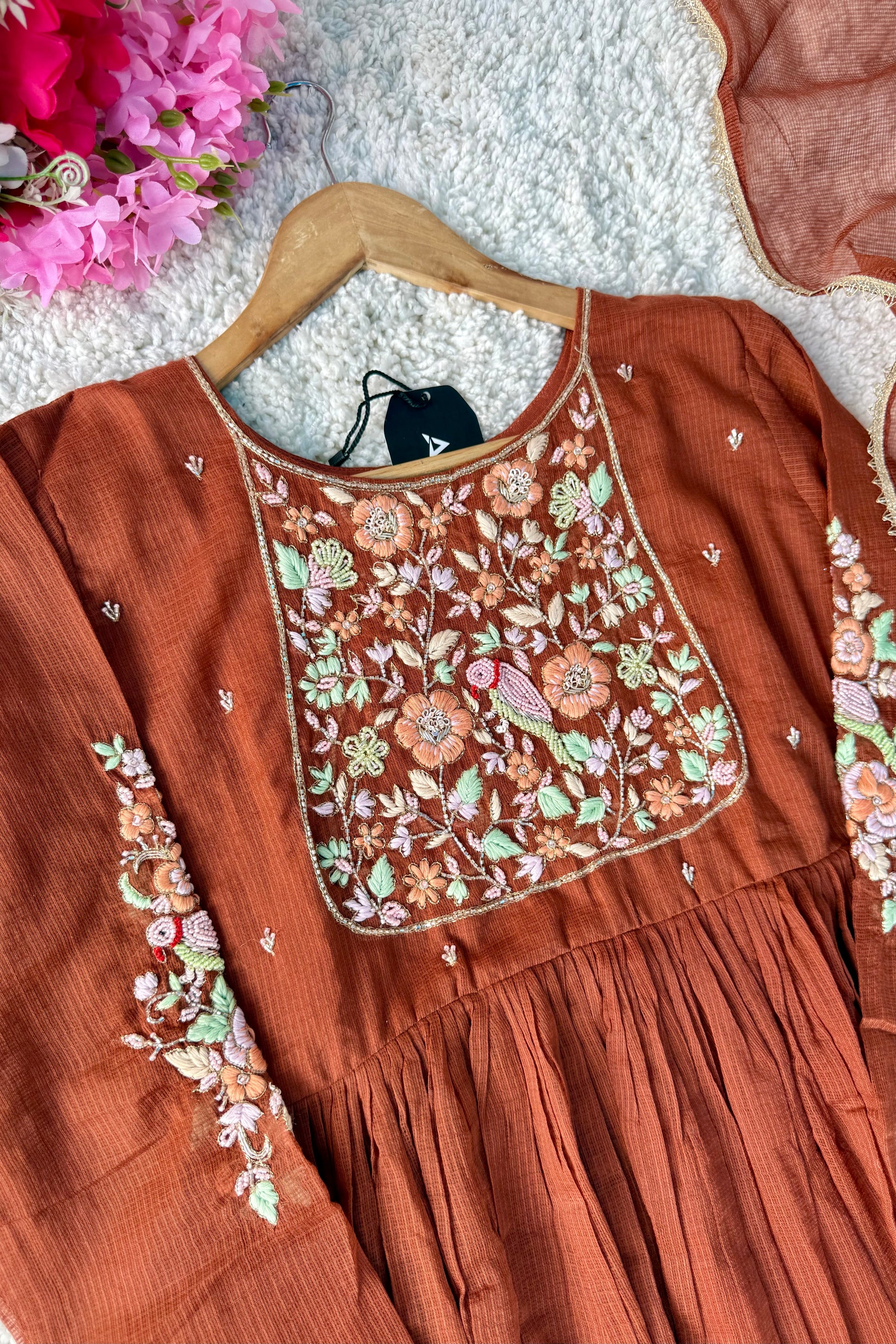 ✨AZ04 - Premium Cocoa Brown Kota Anarkali Kurta set