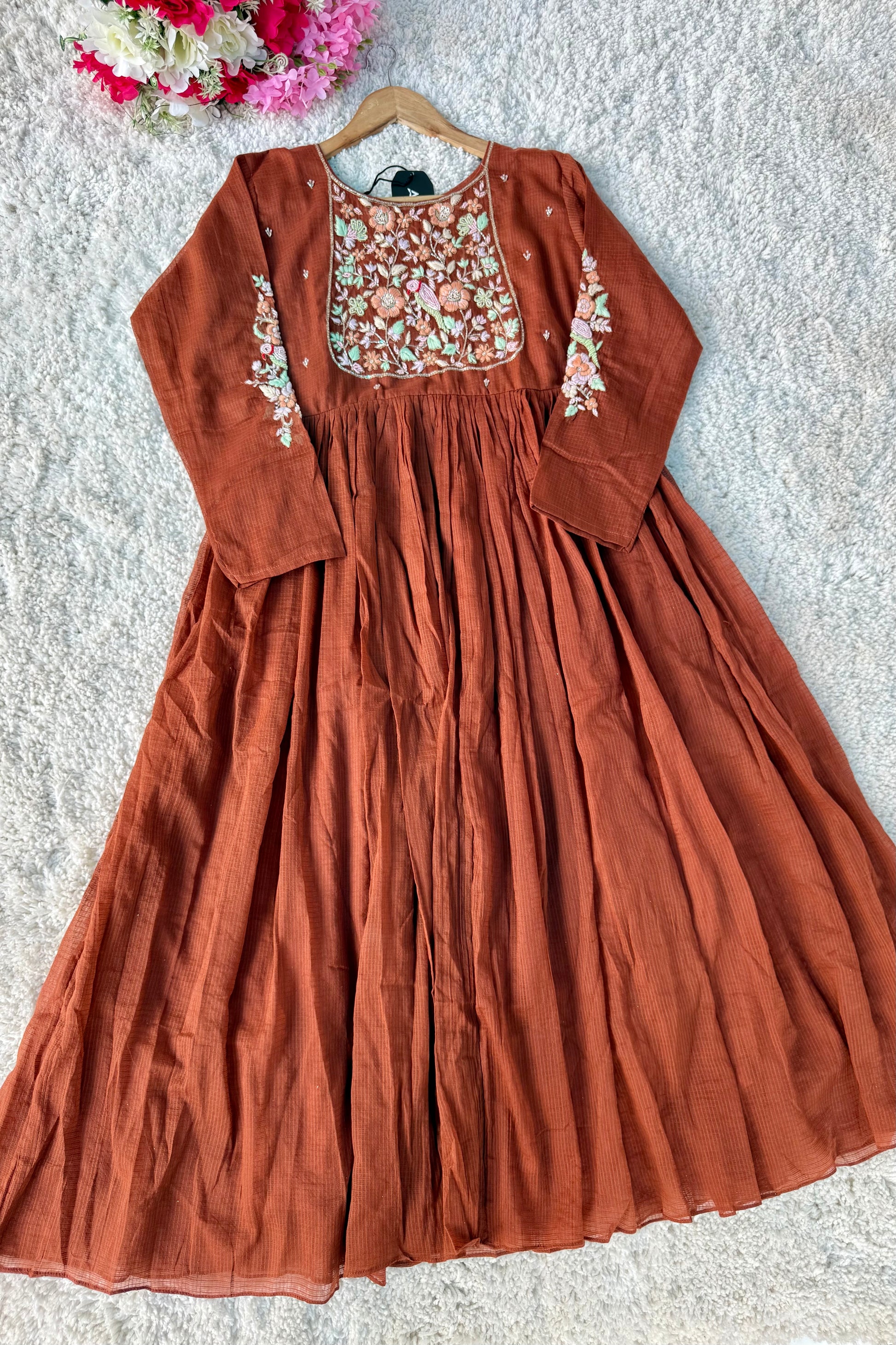 ✨AZ04 - Premium Cocoa Brown Kota Anarkali Kurta set