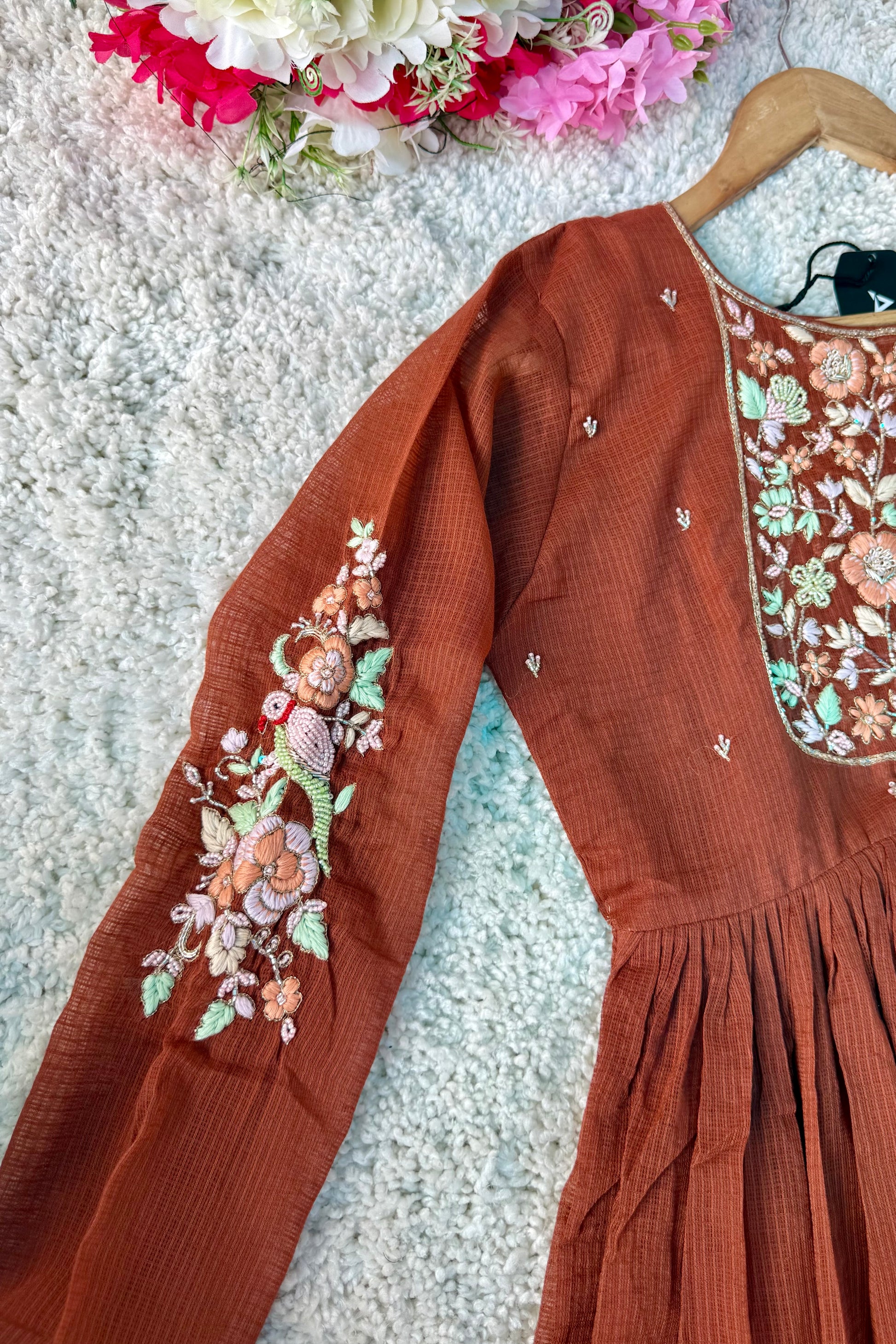✨AZ04 - Premium Cocoa Brown Kota Anarkali Kurta set