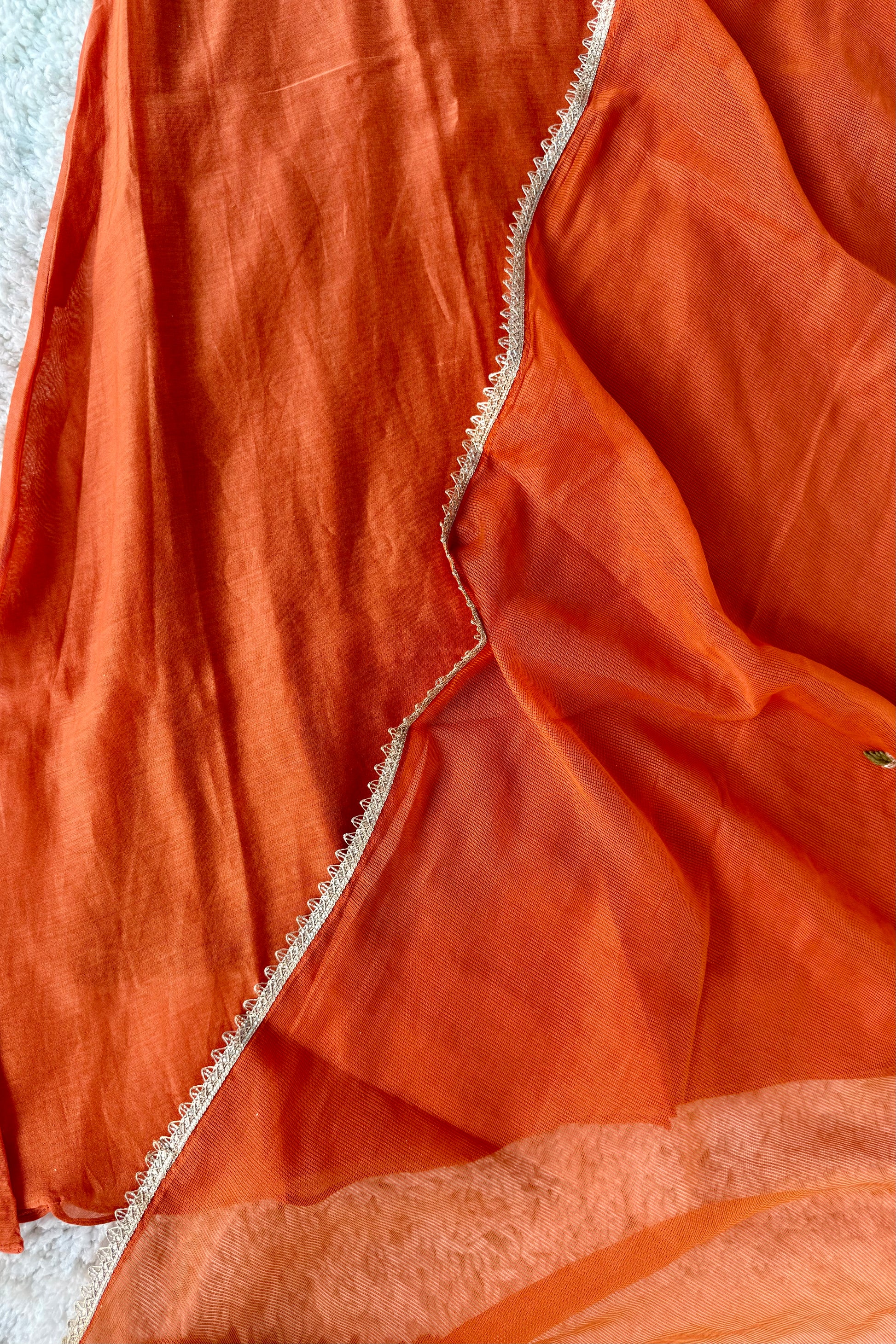 ✨AZ03 - Beautiful Rust Orange Mul Chanderi A Line Kurta set