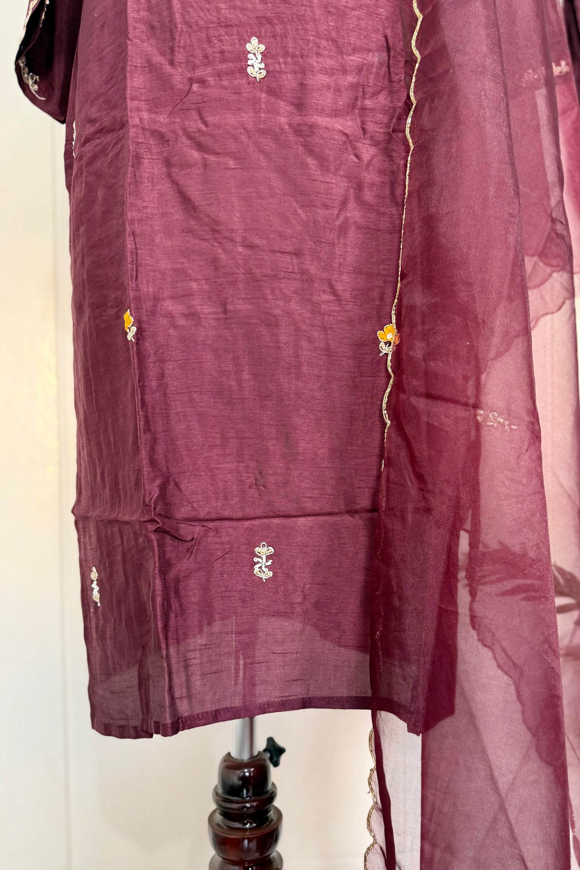 “ISHIKA” Brwon handcrafted dola silk kurti set