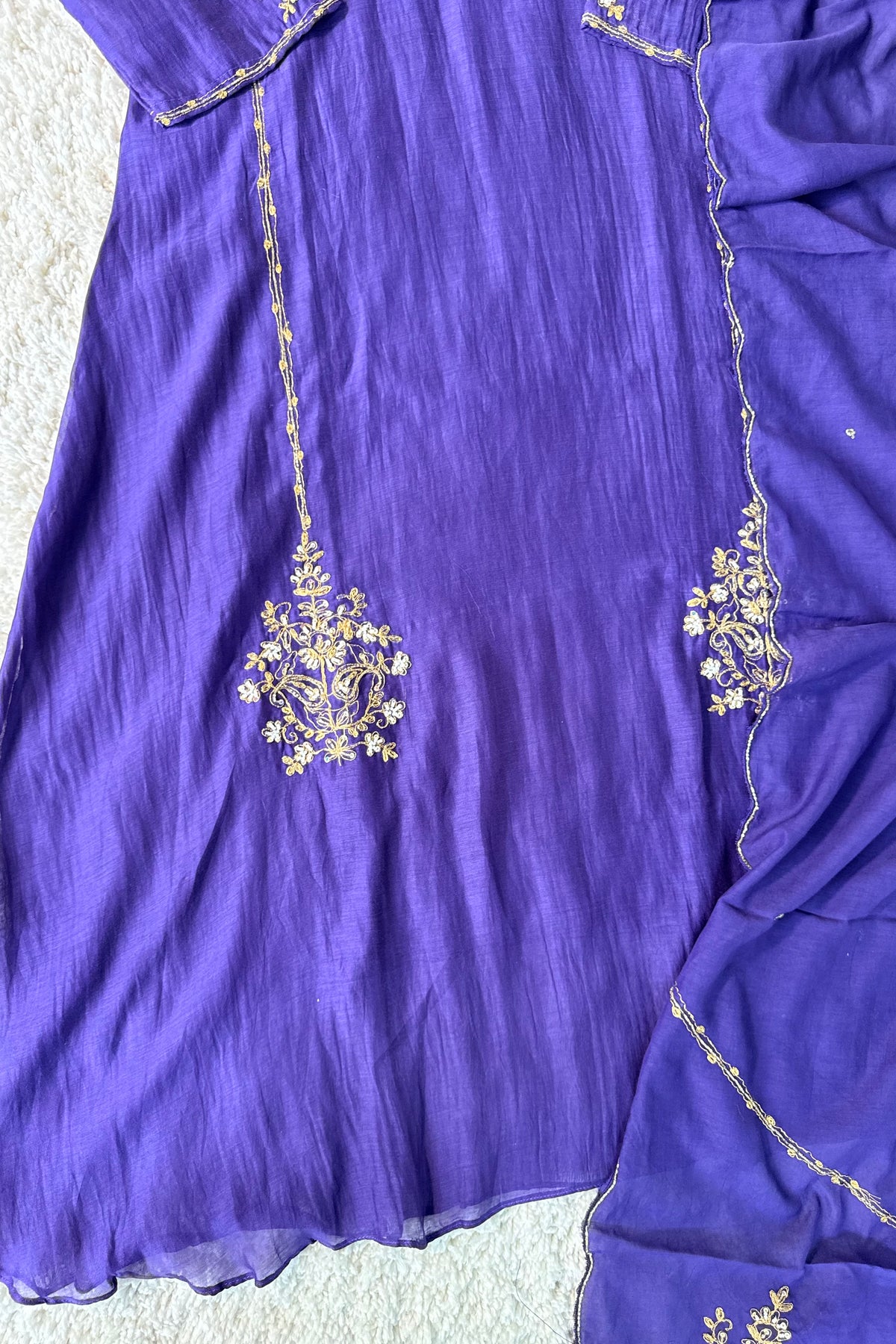 💕”Nayra – Premium Purpel Mul Chanderi A-Line Kurta Set