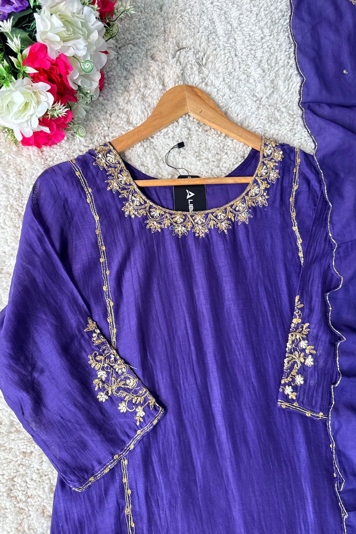💕”Nayra – Premium Purpel Mul Chanderi A-Line Kurta Set