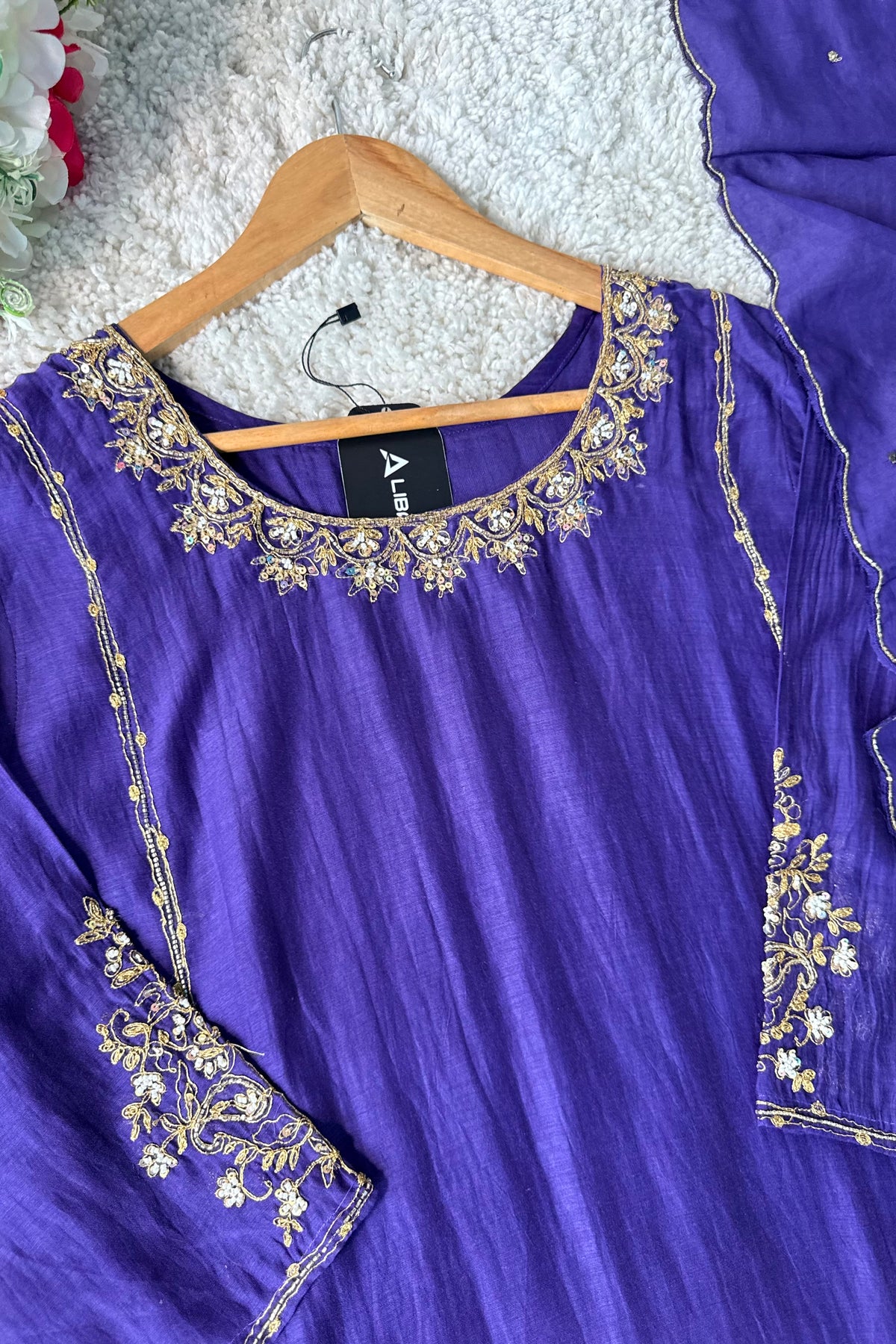 💕”Nayra – Premium Purpel Mul Chanderi A-Line Kurta Set