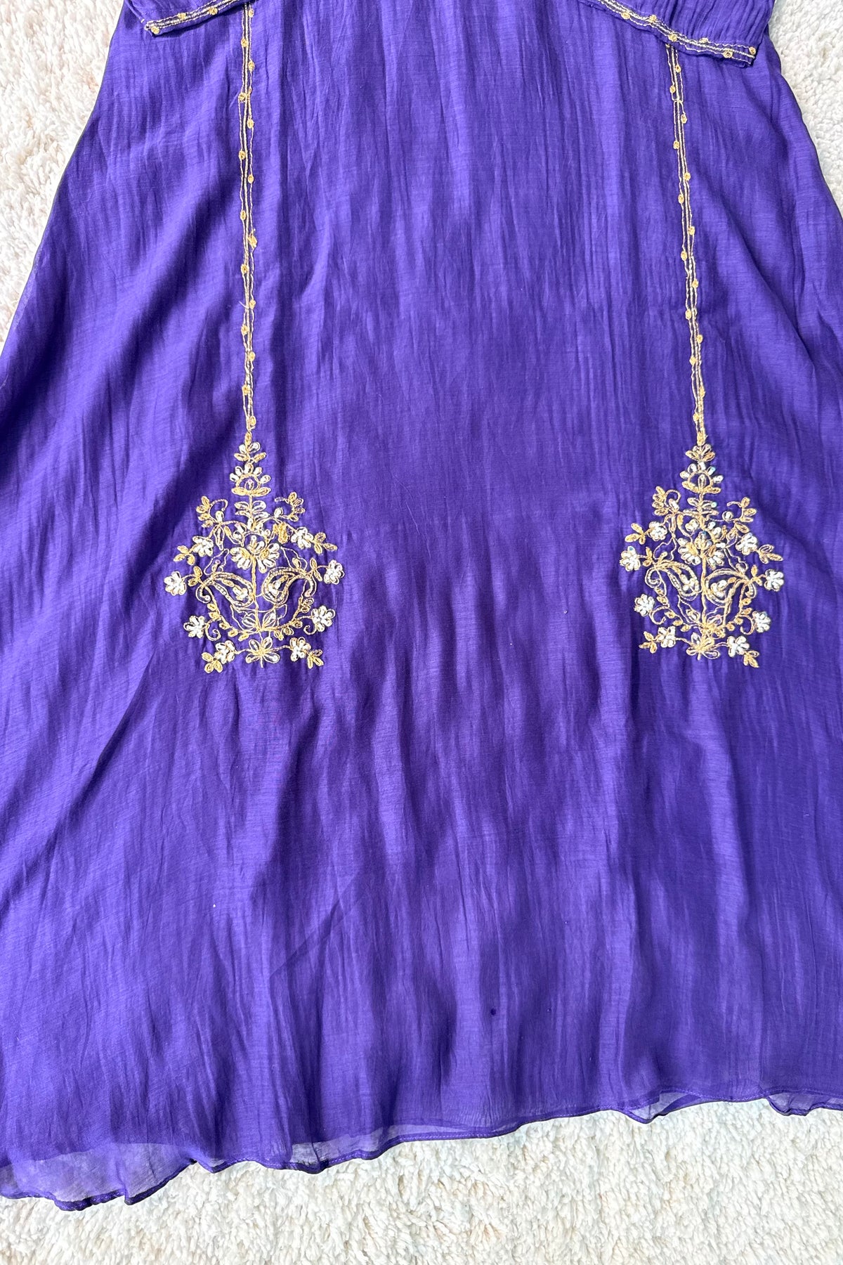 💕”Nayra – Premium Purpel Mul Chanderi A-Line Kurta Set