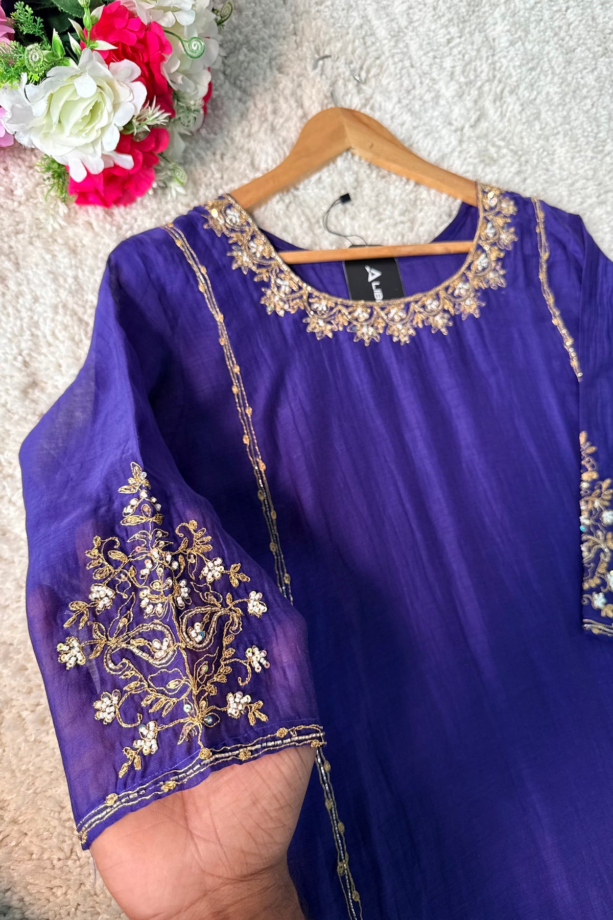 💕”Nayra – Premium Purpel Mul Chanderi A-Line Kurta Set