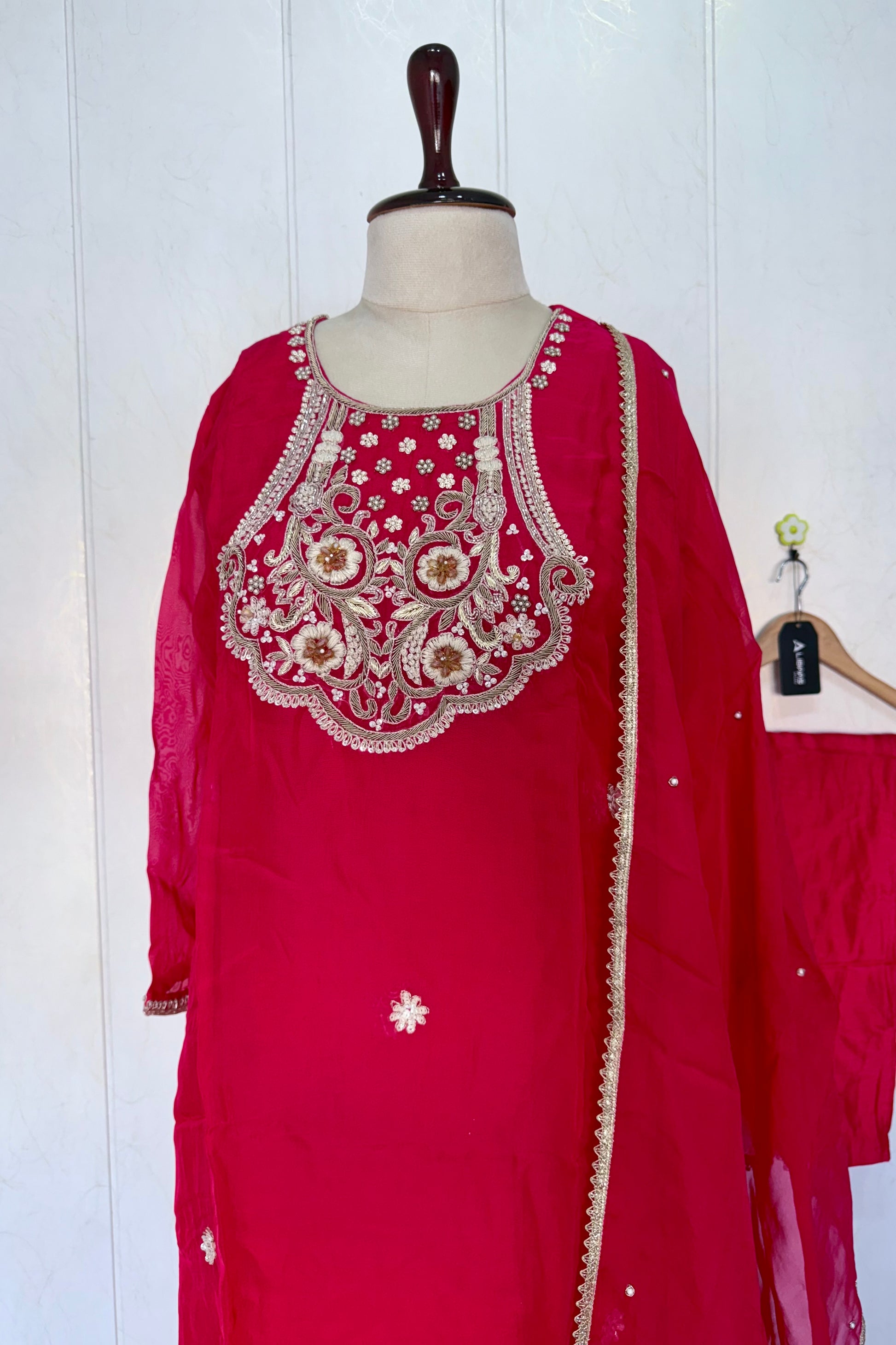 “Farah” party wear pink shade chinnon handwork set