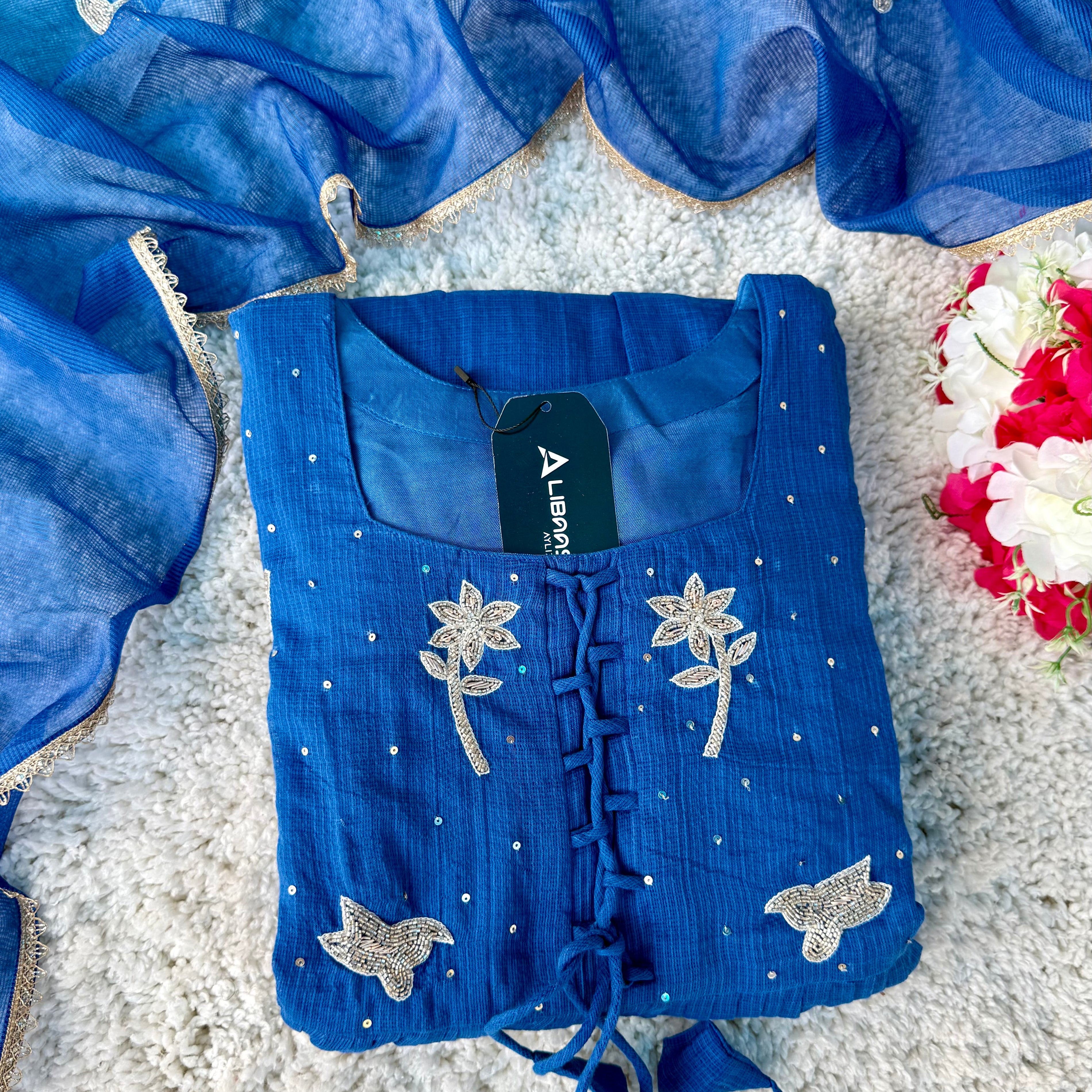 ✨AZ20 - Premium Blue Kota Anarkali Kurta set