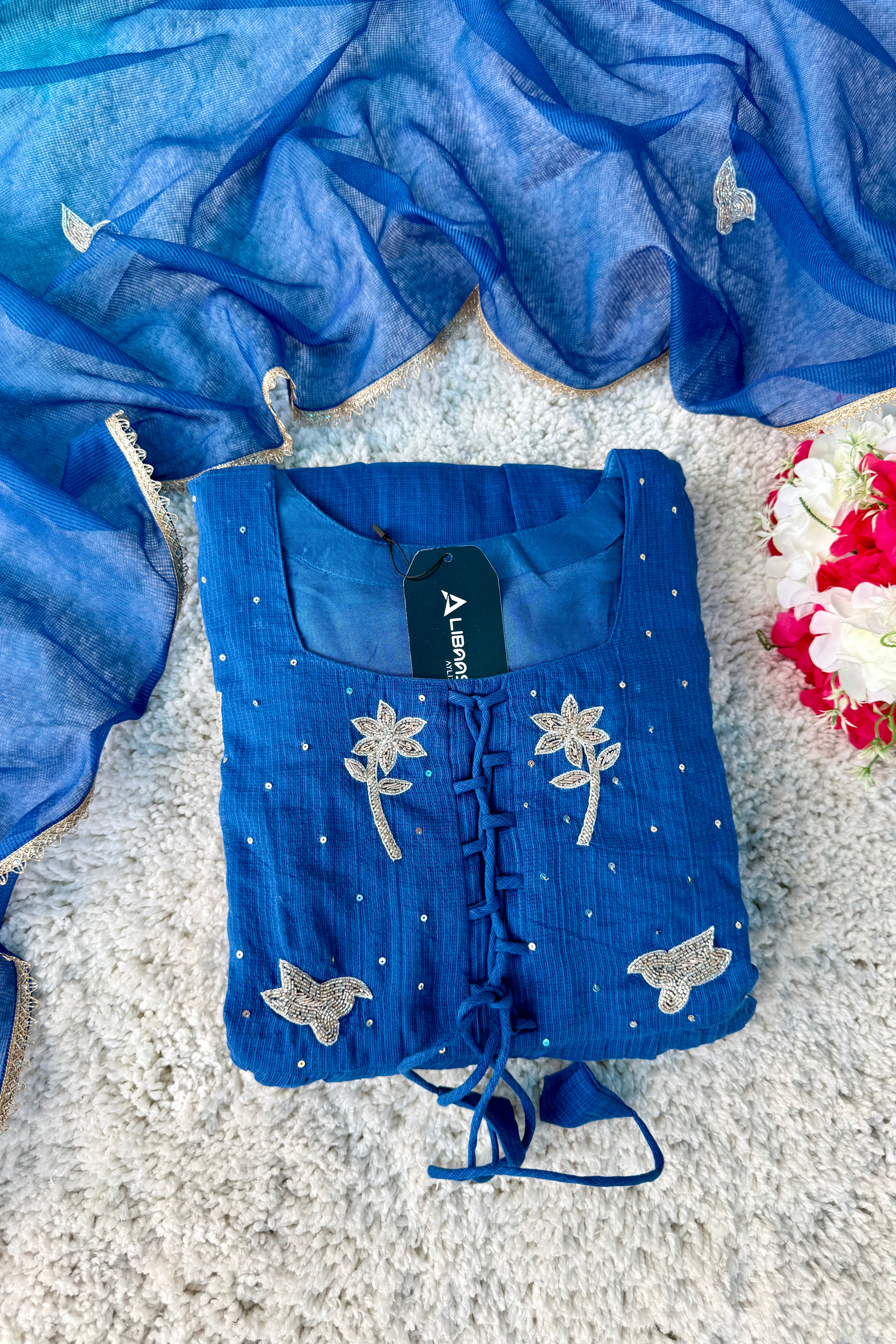 ✨AZ20 - Premium Blue Kota Anarkali Kurta set