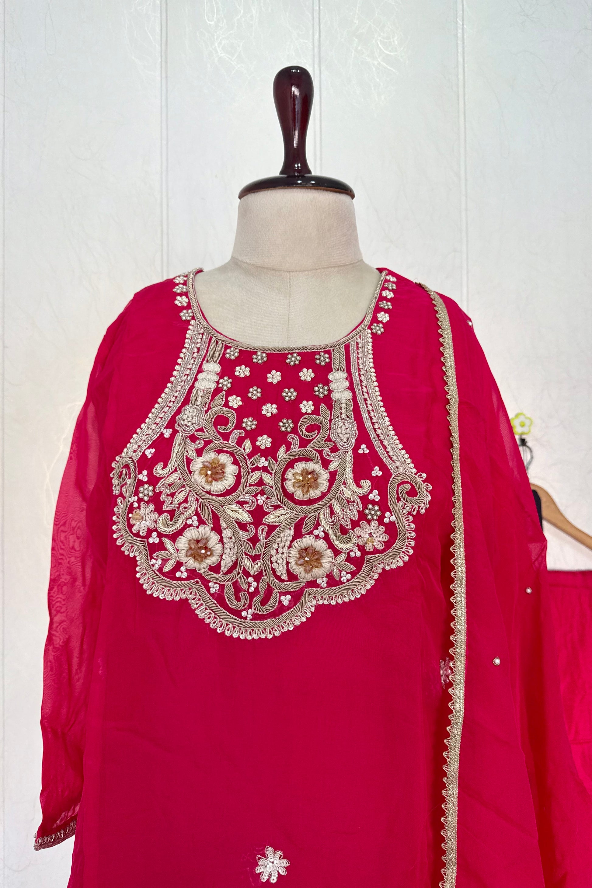 “Farah” party wear pink shade chinnon handwork set