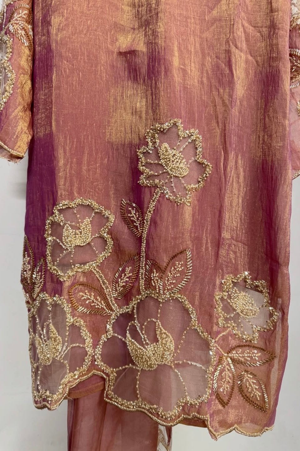 ✨Zarmina- Rose Gold Shimmer Crushed Tissue Palazzo Suit