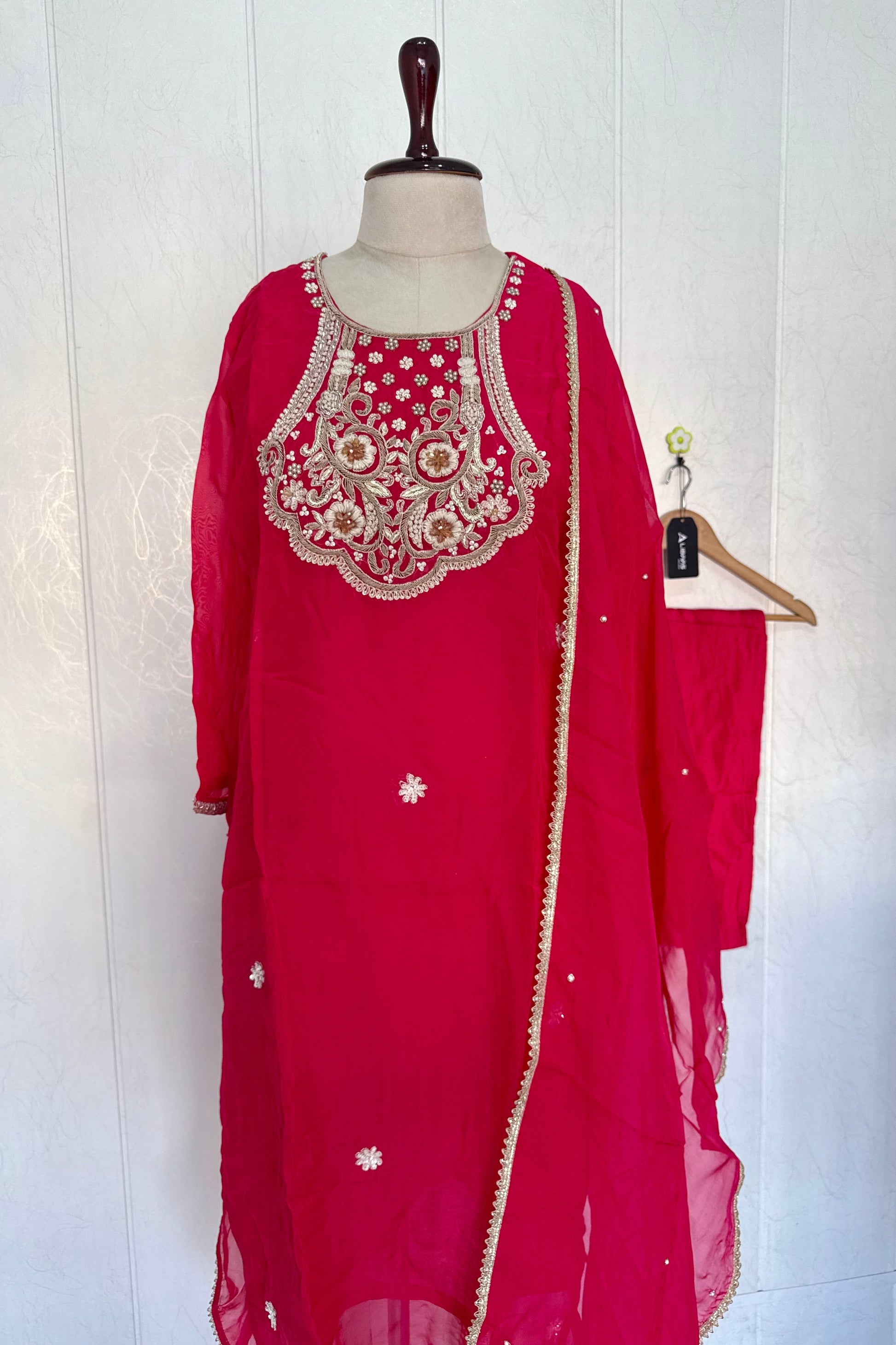 “Farah” party wear pink shade chinnon handwork set