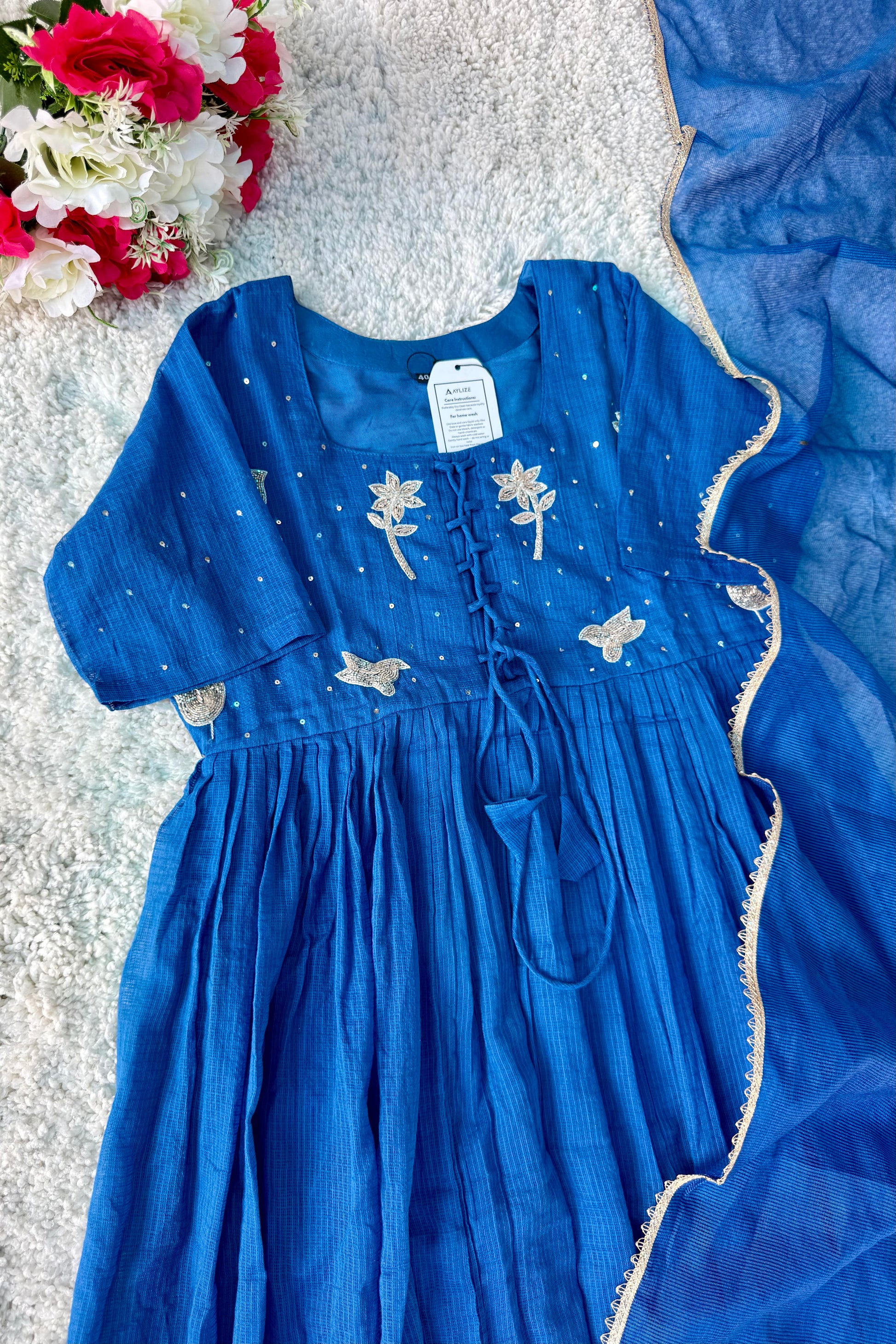 ✨AZ20 - Premium Blue Kota Anarkali Kurta set