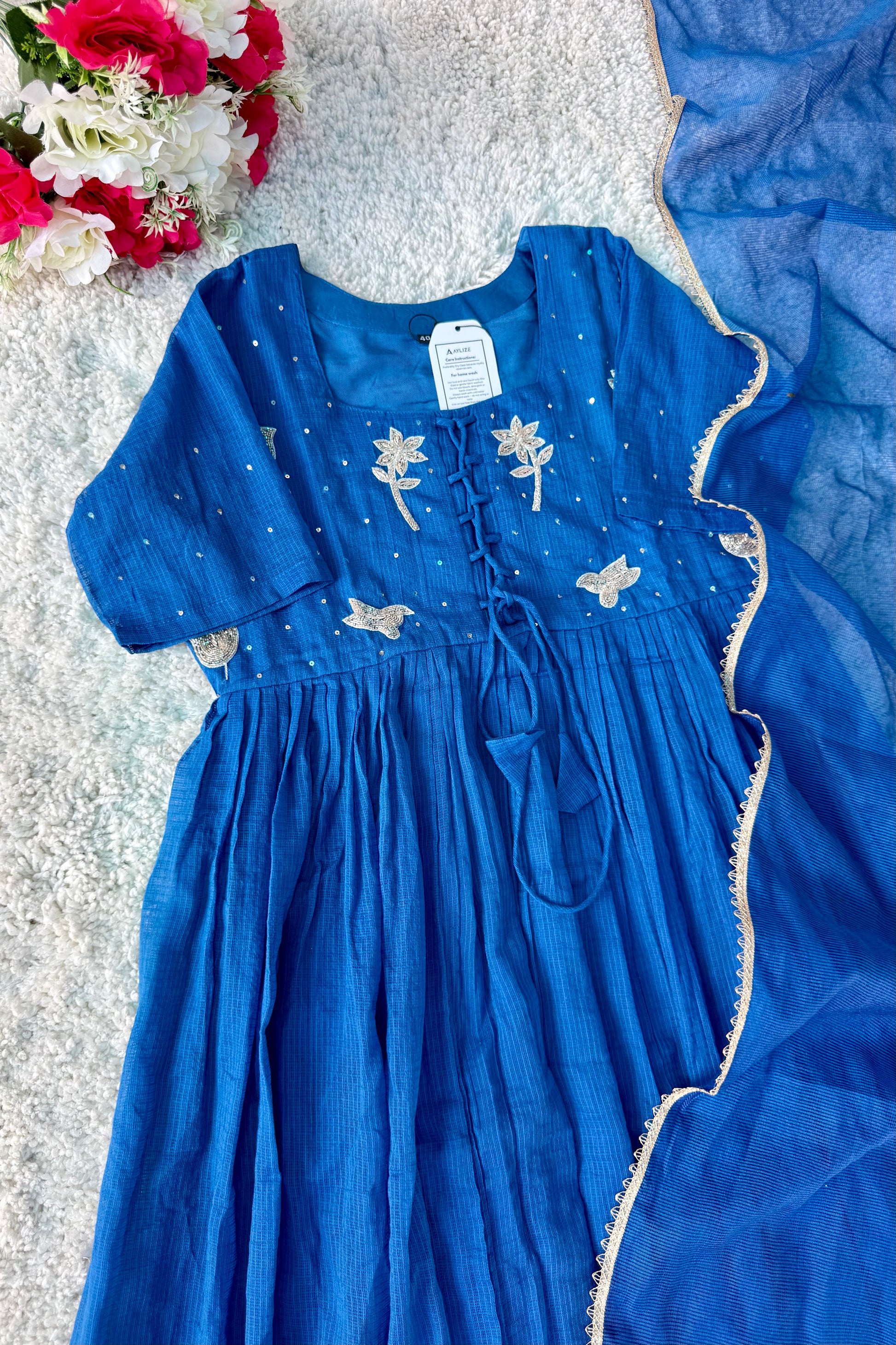 ✨AZ20 - Premium Blue Kota Anarkali Kurta set