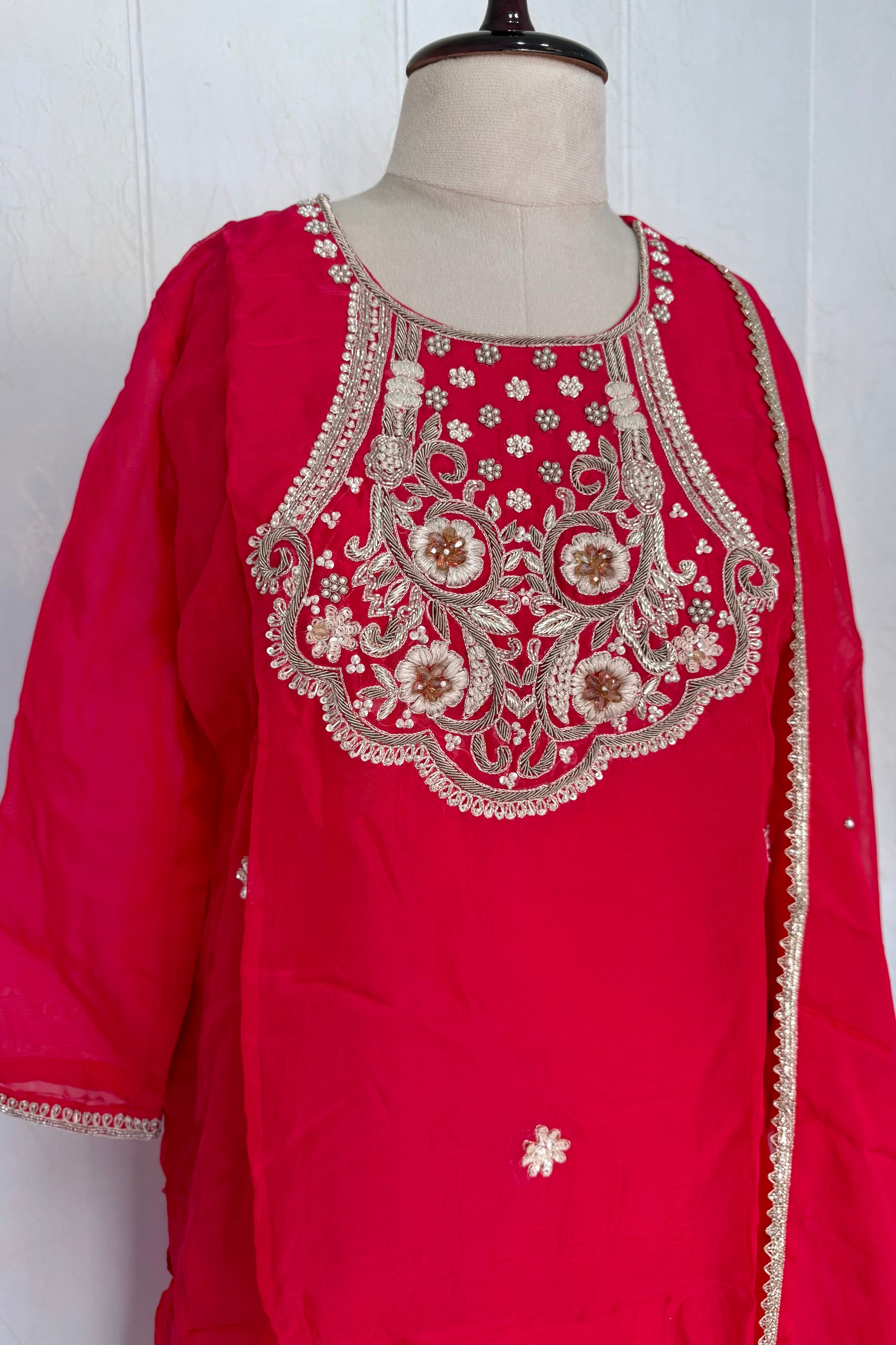 “Farah” party wear pink shade chinnon handwork set