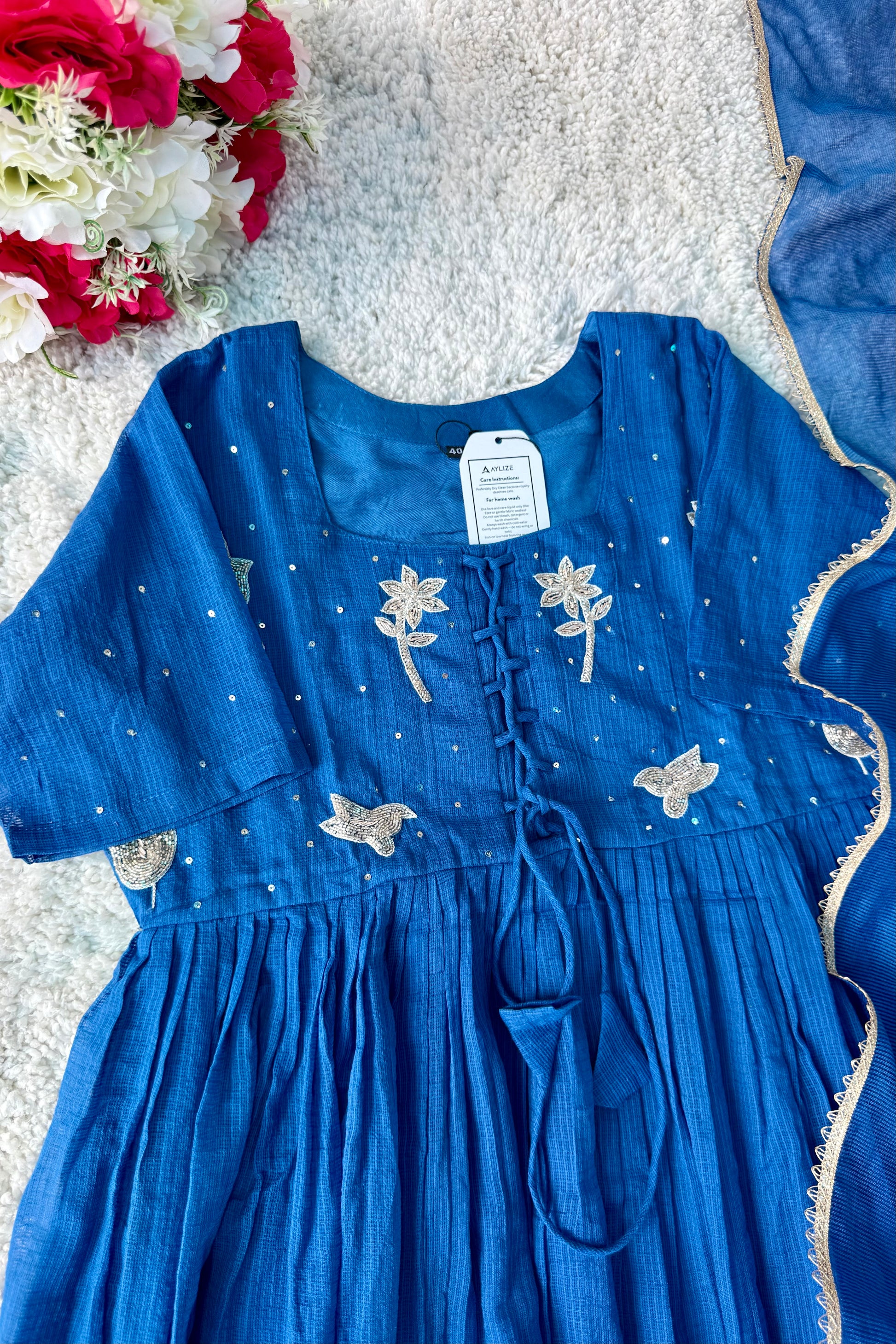 ✨AZ20 - Premium Blue Kota Anarkali Kurta set
