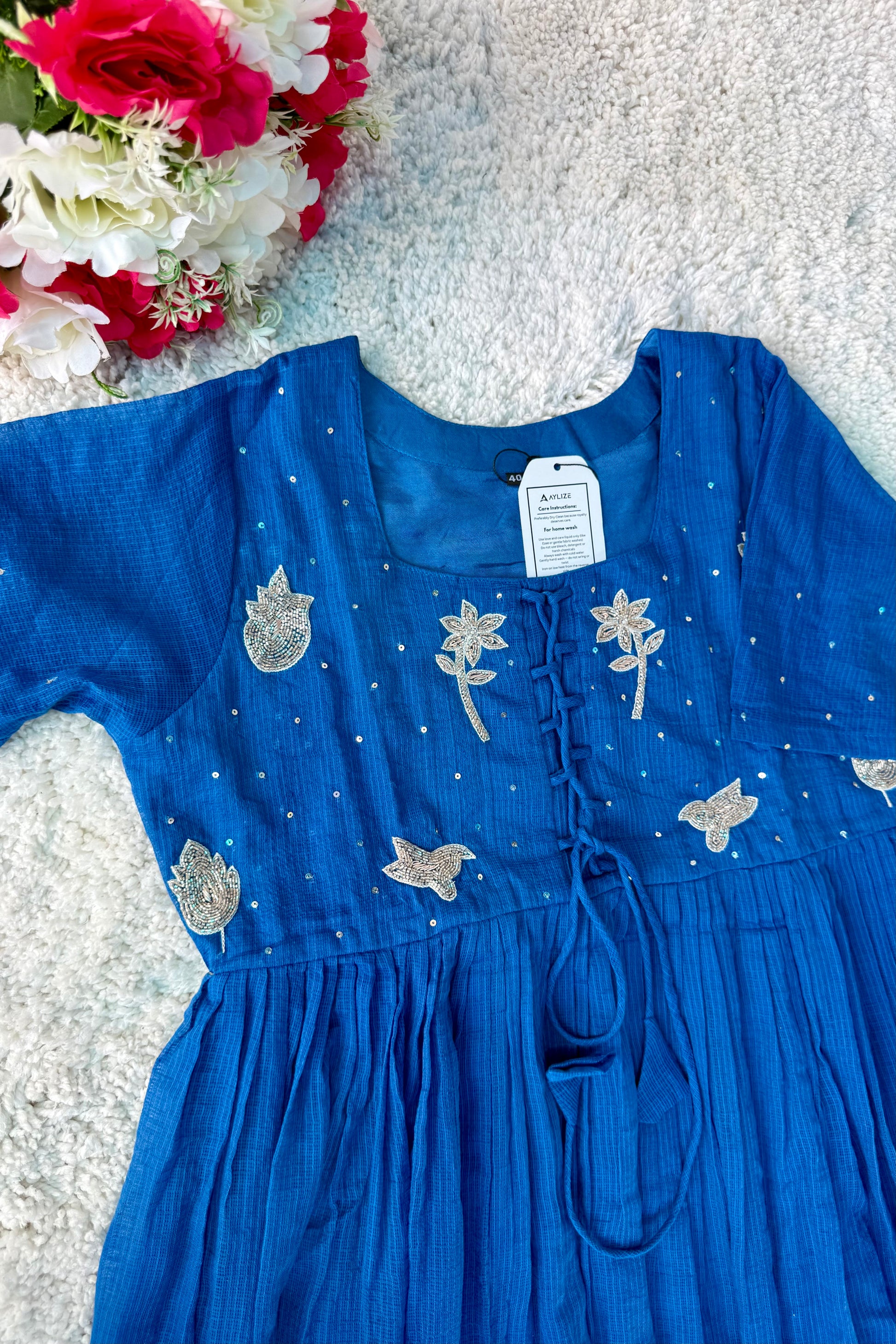 ✨AZ20 - Premium Blue Kota Anarkali Kurta set