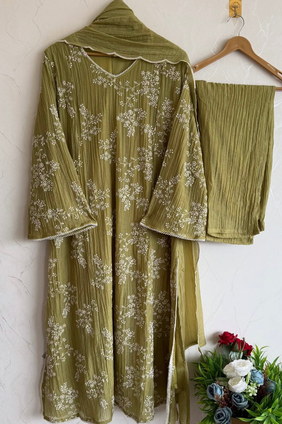 “Elina” Mist Green Imported Crushed A Line Suit set 🛍️