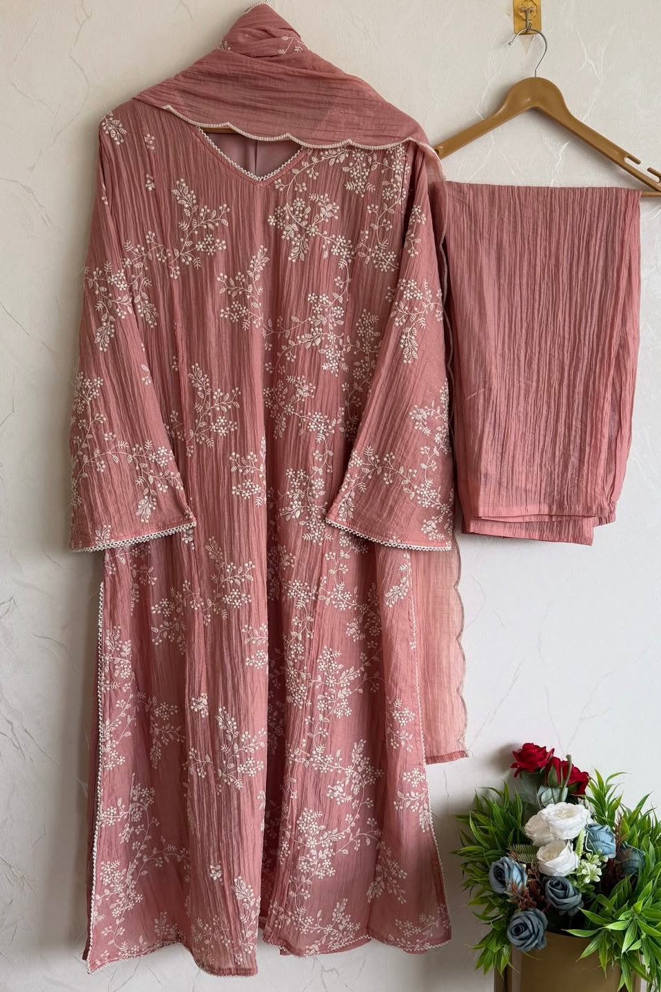 “Elina” Pink Imported Crushed A Line Suit set 🛍️