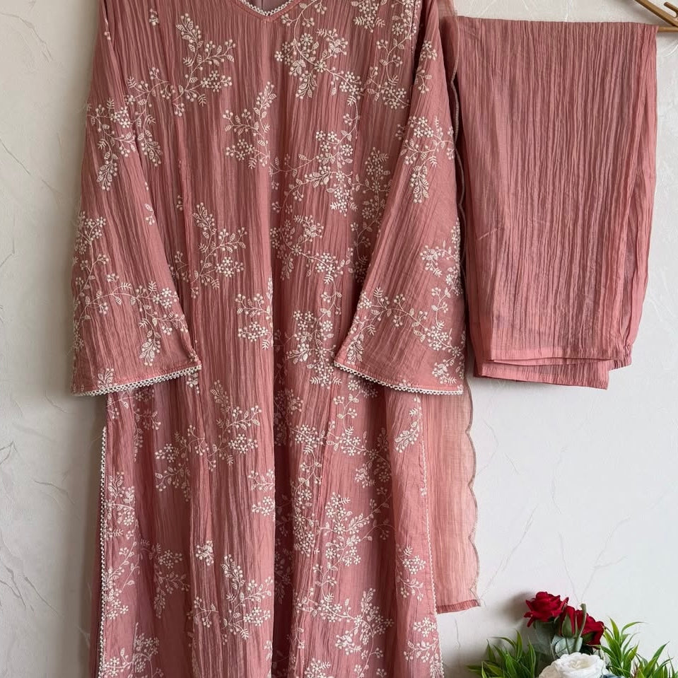 “Elina” Pink Imported Crushed A Line Suit set 🛍️