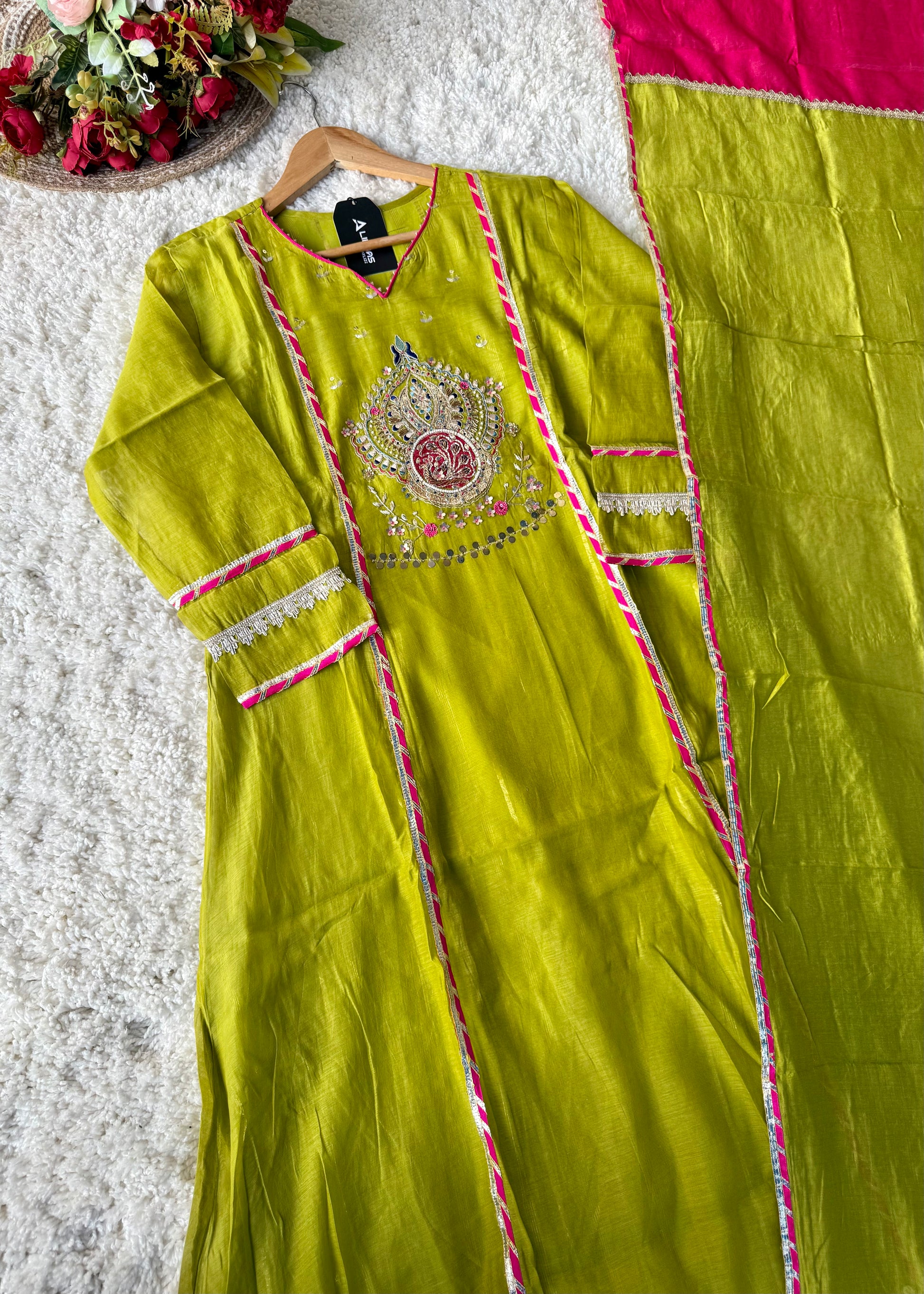 “Mehzaa” Weddings Special Mul Chanderi A-Line Anarkali Suit Set