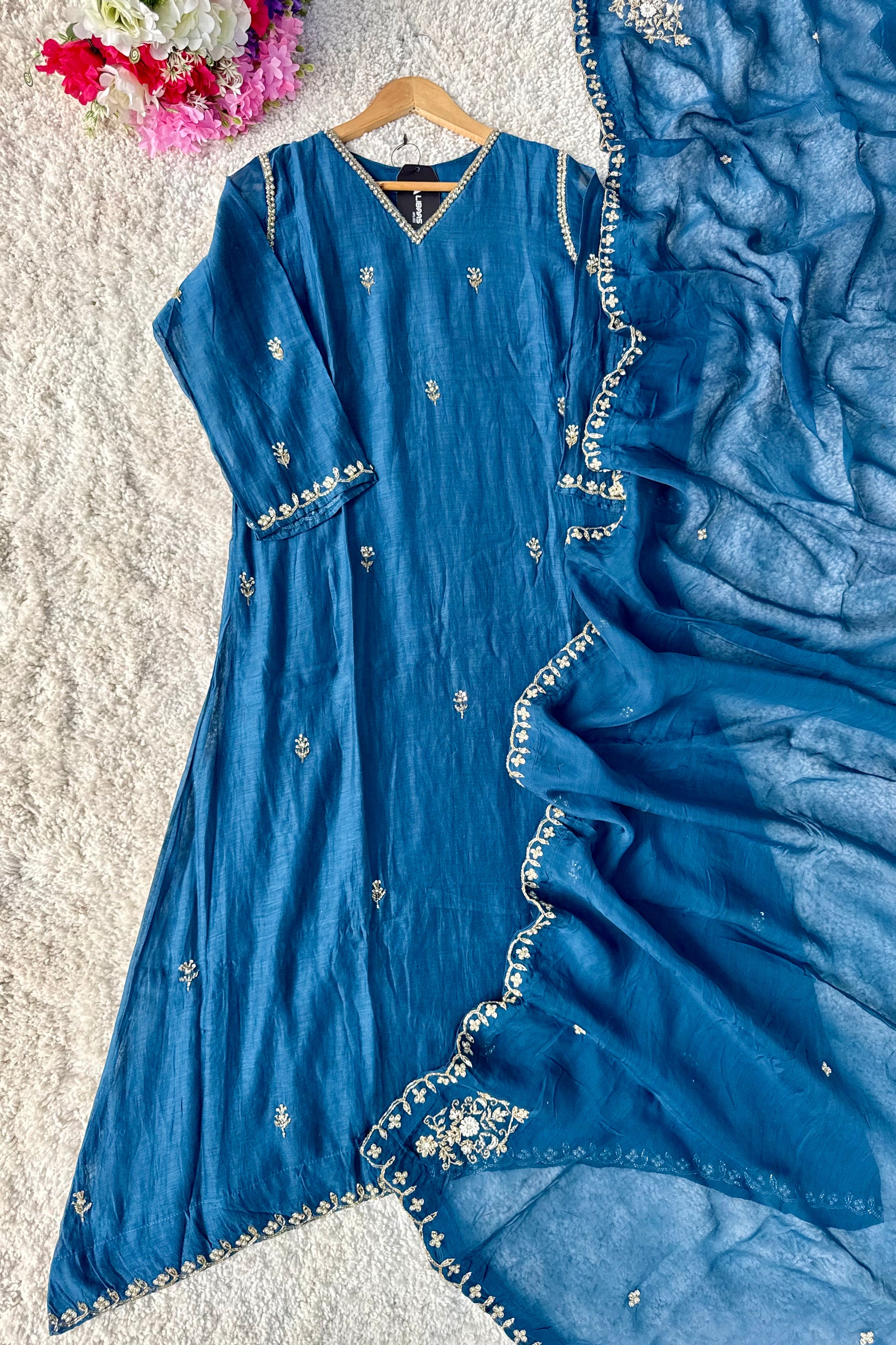✨”Mehar– Premium Party wear Mul Chanderi A-Line Kurta Set✨
