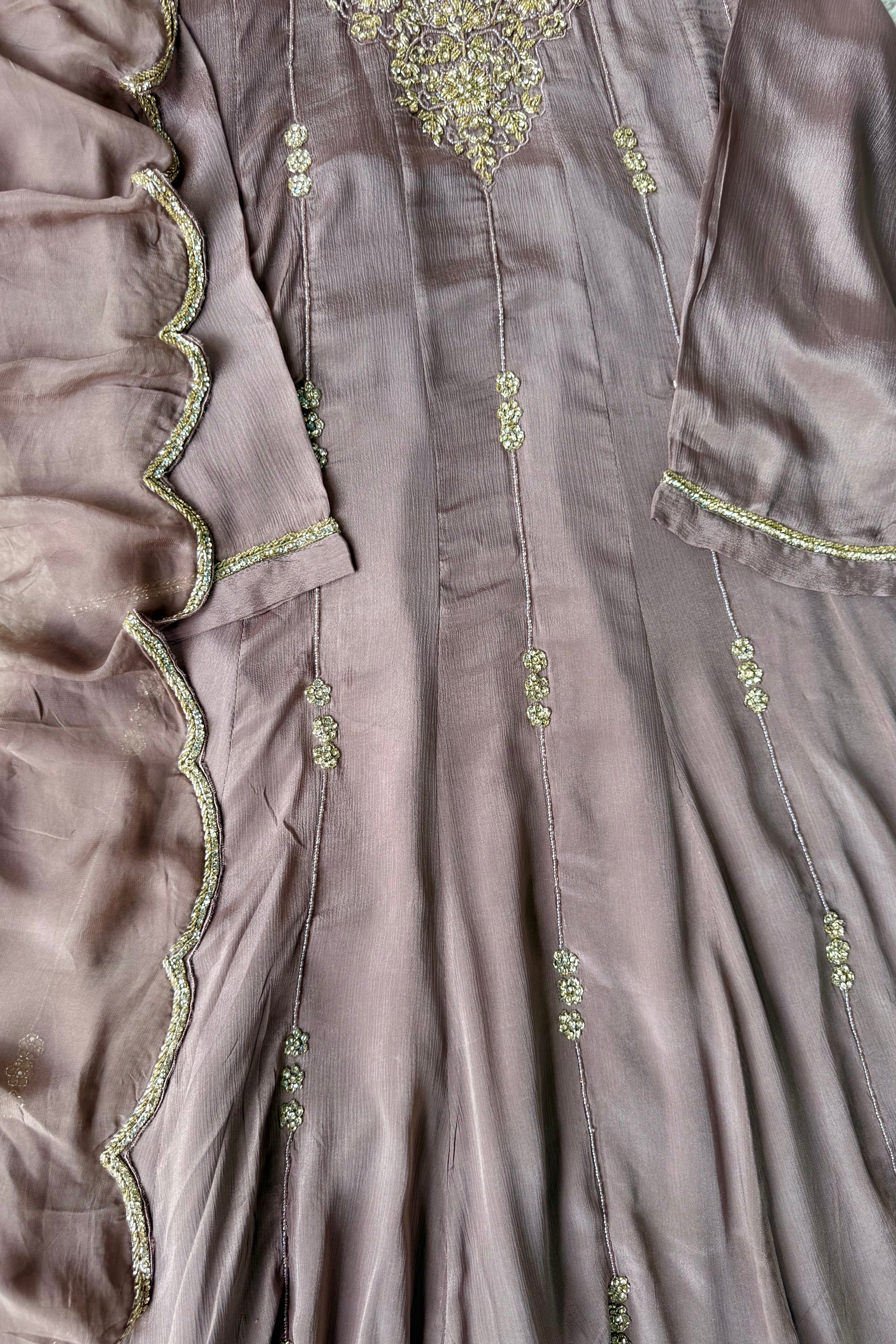 ✨Cocoa – Premium Dusty Cocoa Taupe Chinnon Anarkali suit