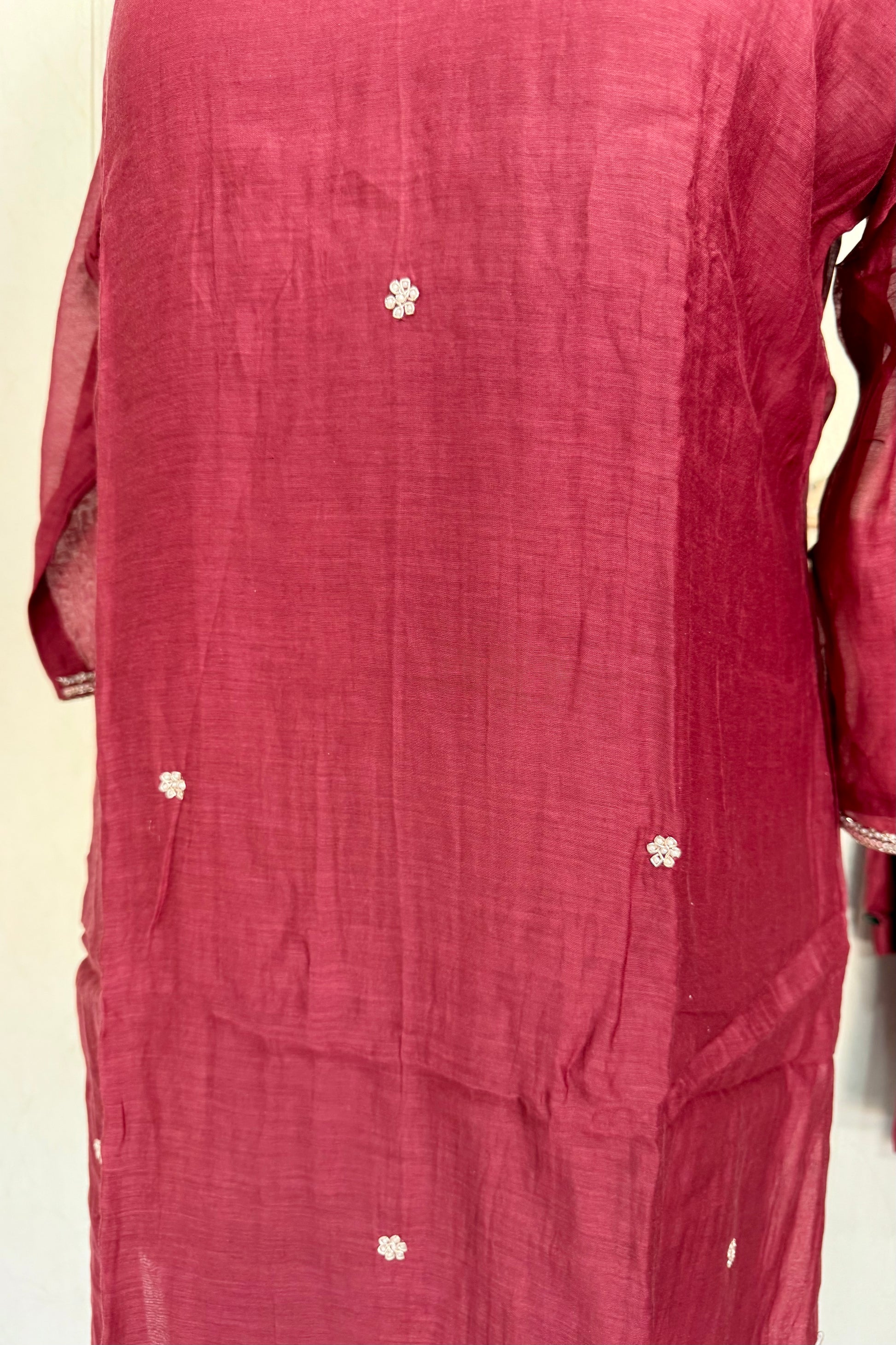 “Bindiya” Deep Rose Mul Chanderi handwork kurta set