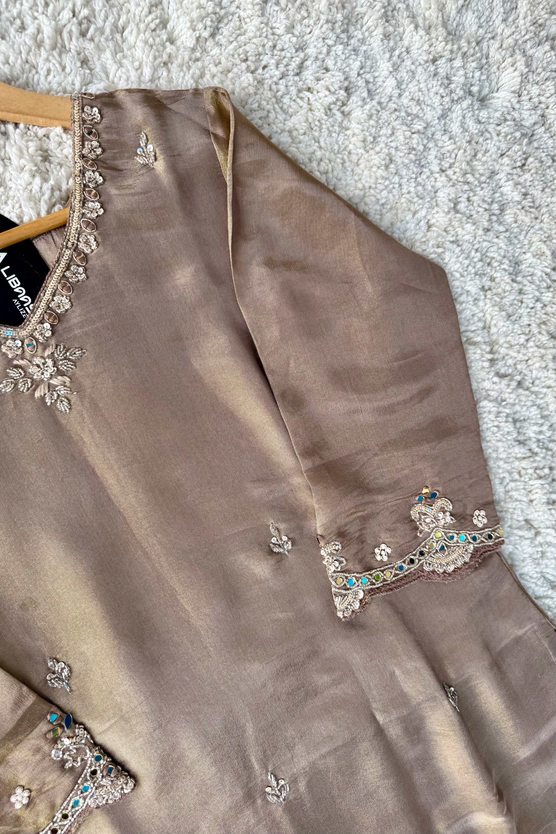 ✨Az002- Champagne Gold Tissue Divider Sharara Suit