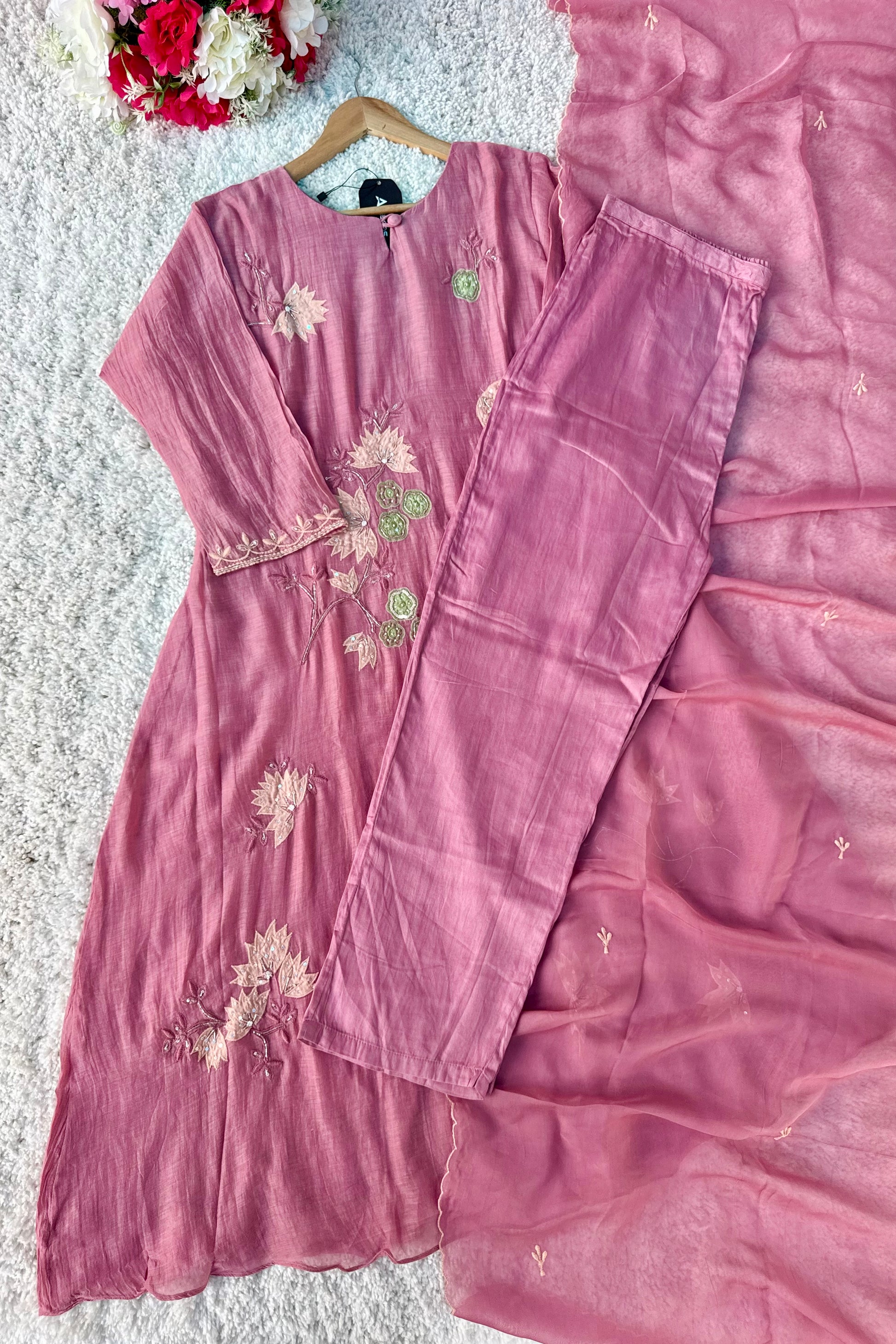 🛍️”Quinn – Premium Mul Chanderi Embroidered A Line Kurta Set