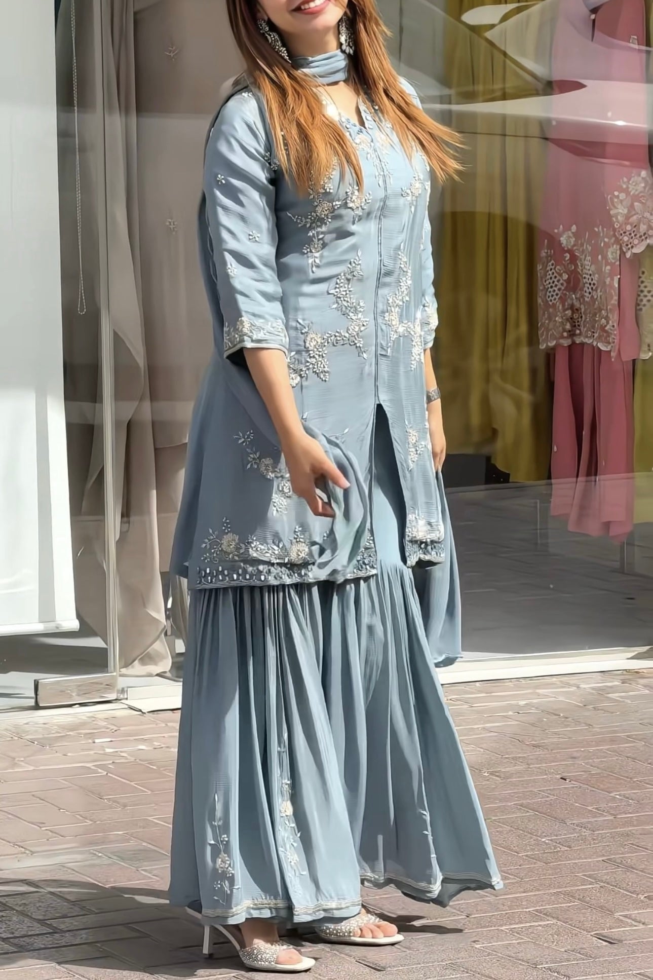 ✨Ruby - Premium Chinnon Slit Kurti Sharara set