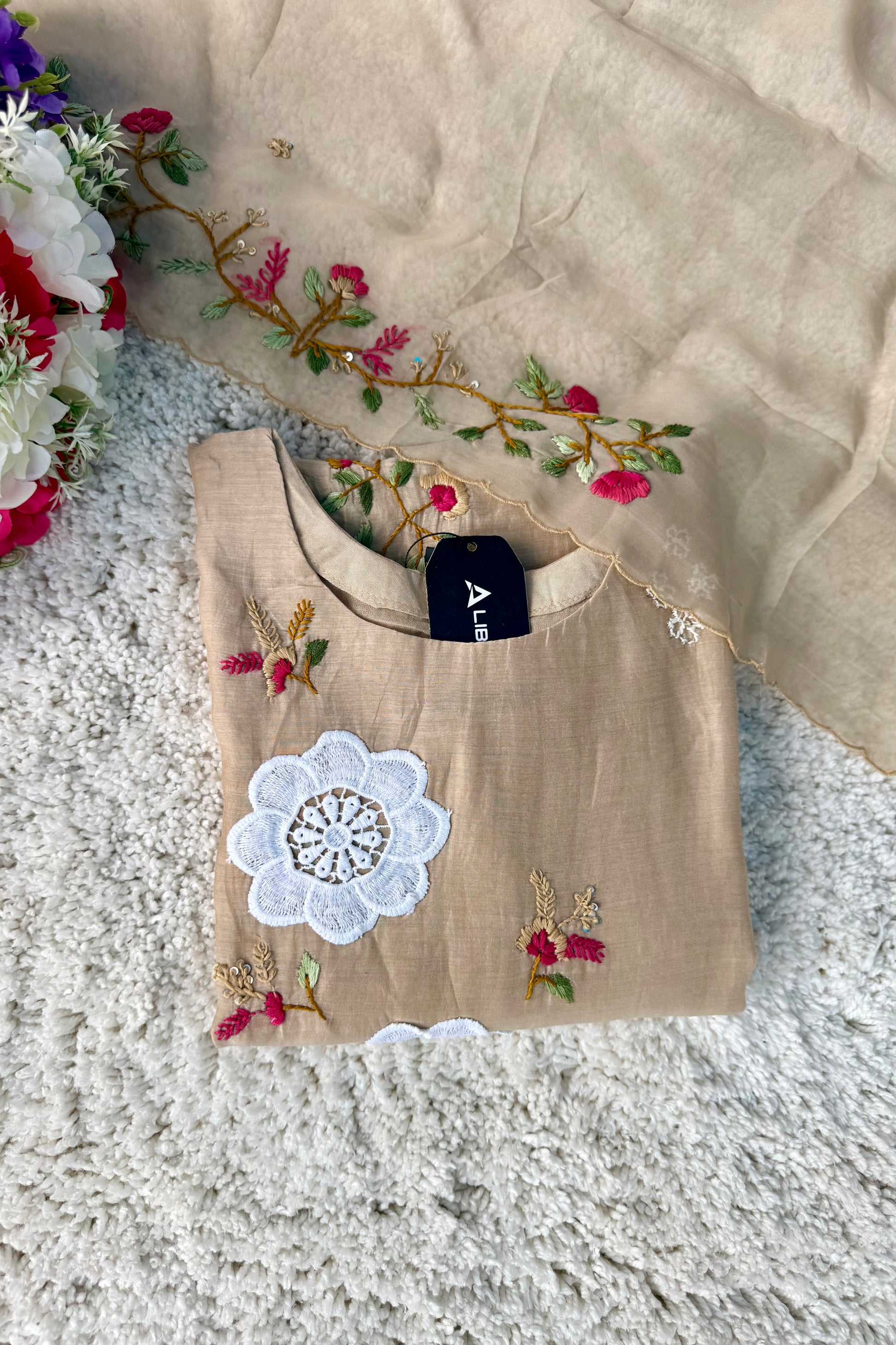 🛍️”Freya – Premium Chanderi Embroidered A Line Kurta Set