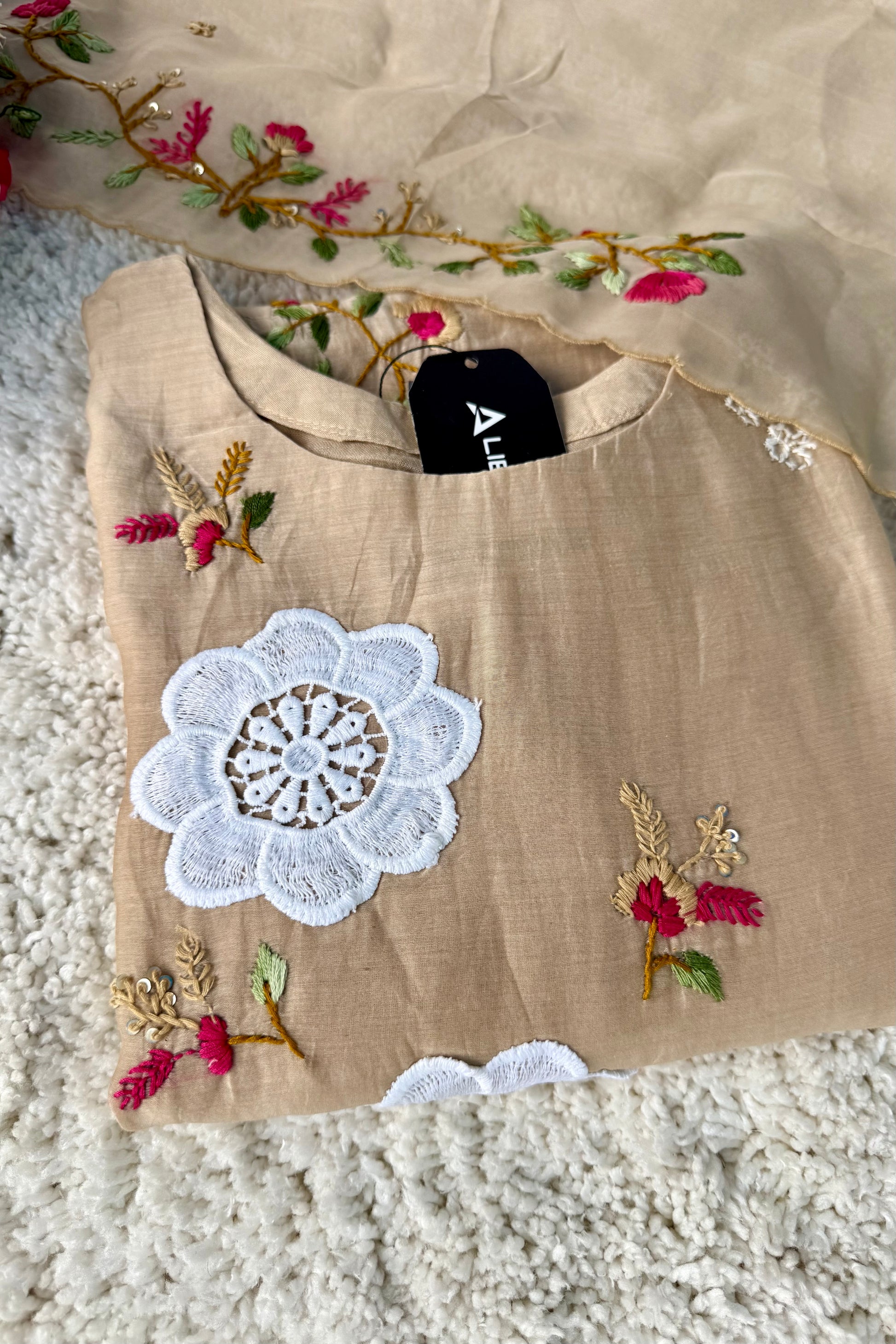 🛍️”Freya – Premium Chanderi Embroidered A Line Kurta Set