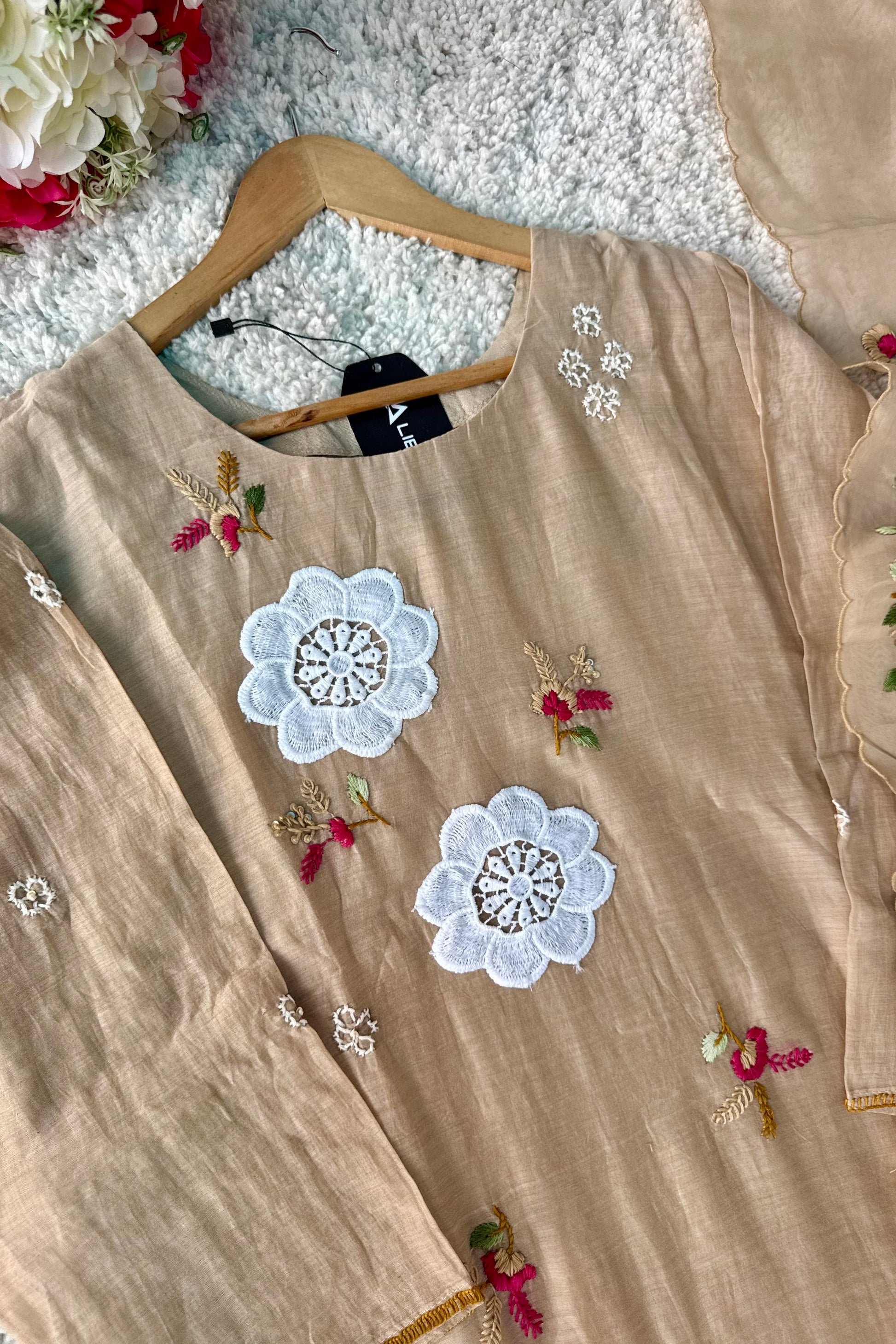🛍️”Freya – Premium Chanderi Embroidered A Line Kurta Set