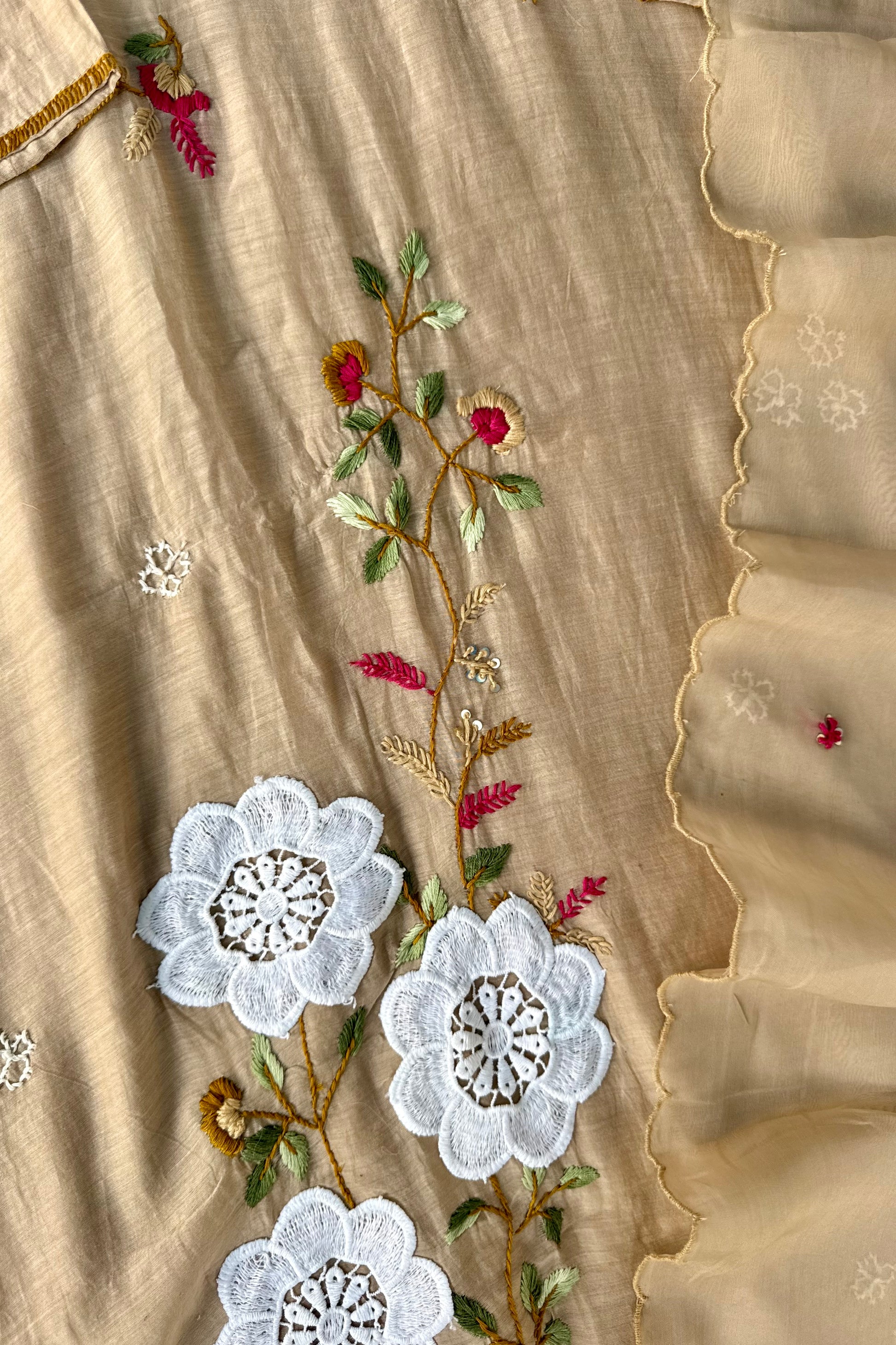 🛍️”Freya – Premium Chanderi Embroidered A Line Kurta Set