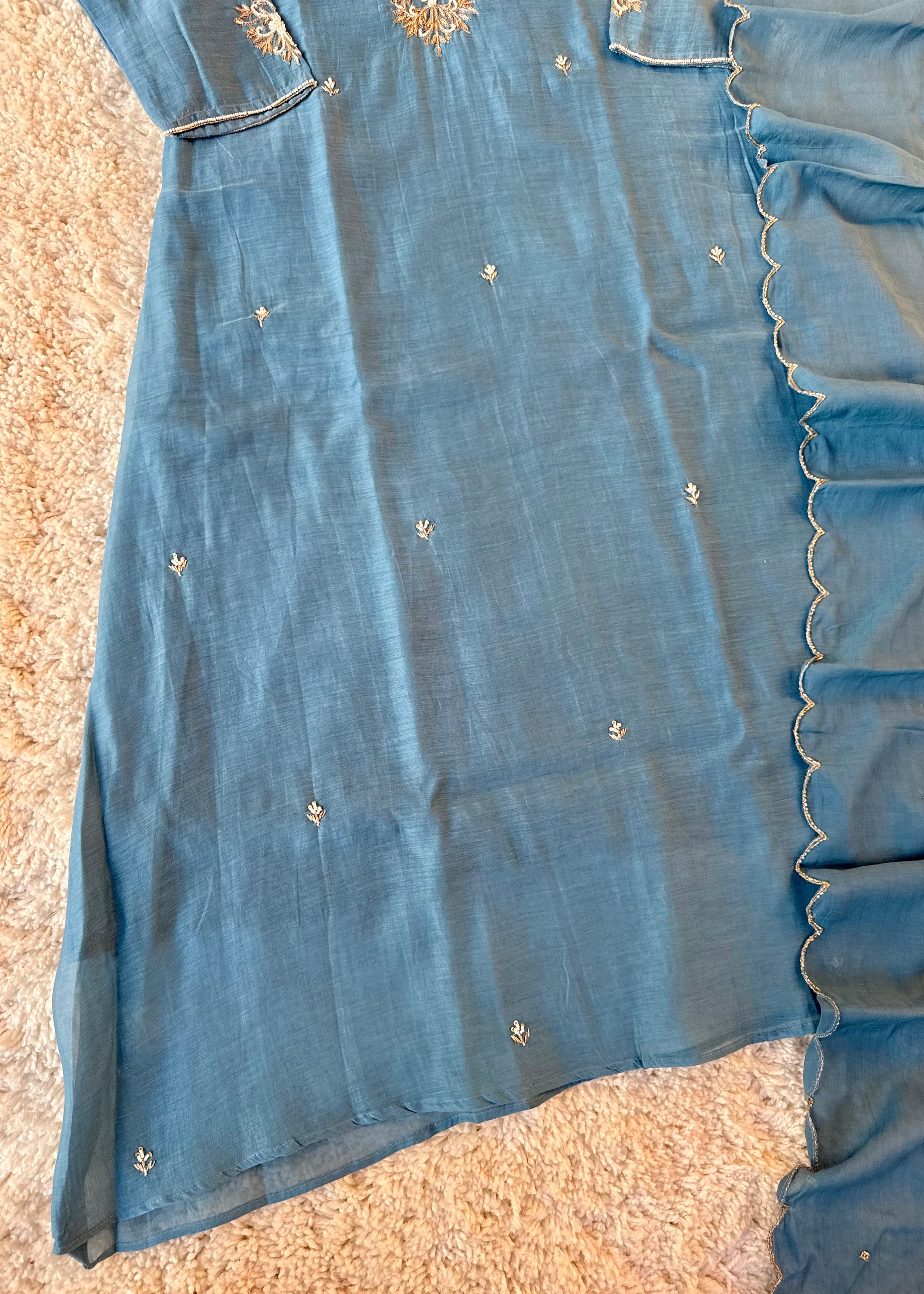 “HAYA” Premium Mul Chanderi A-Line Kurta with Bottom & Dupatta