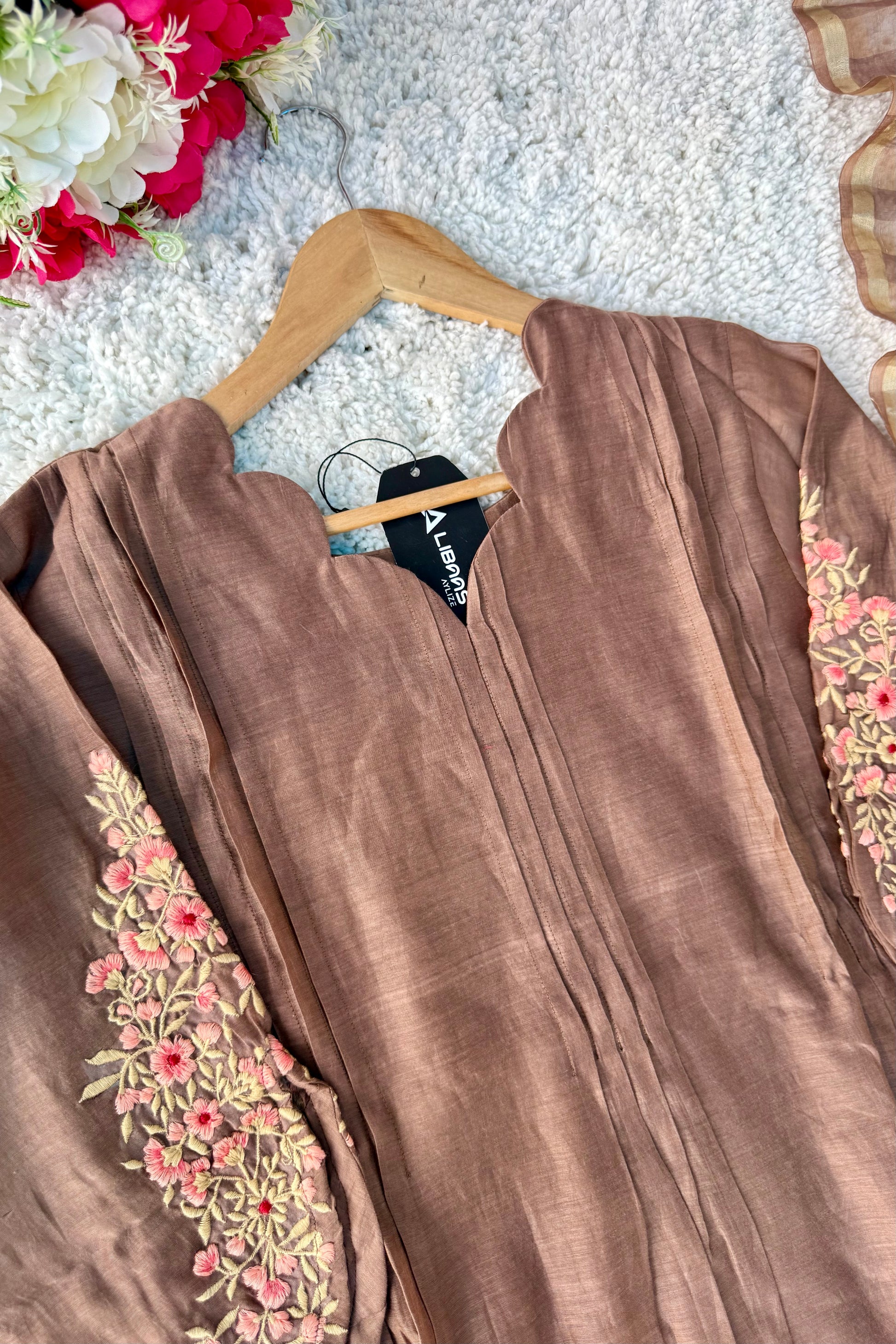 🛍️”Az021 – Premium Coffe Brown Mul Chanderi A Line Kurta Set