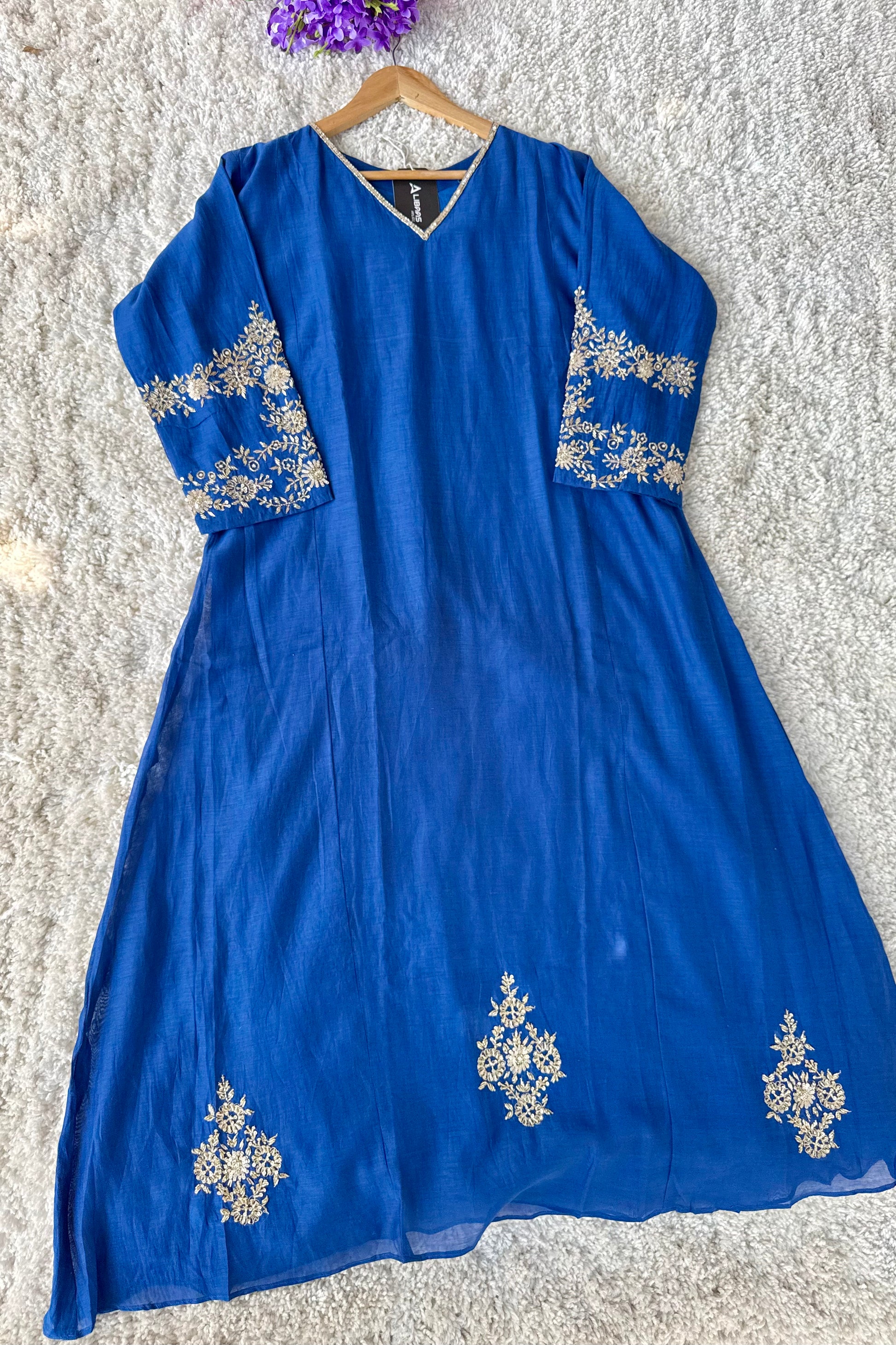 💙”Magic- Party Wear Royal Blue Mul Chanderi A Line Suit set 🛍️