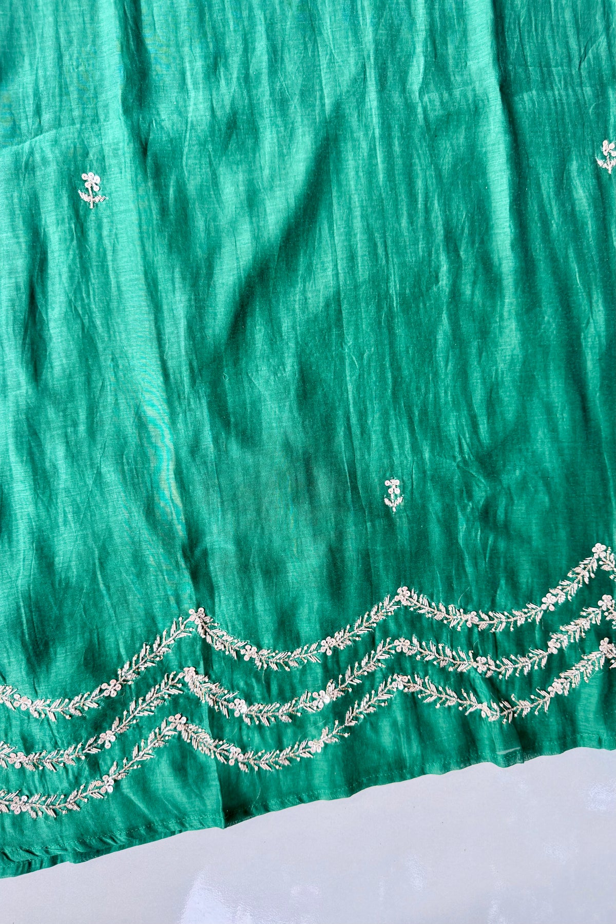 ✨”Eshal - Premium Green Mul Chanderi A-Line Kurta Set