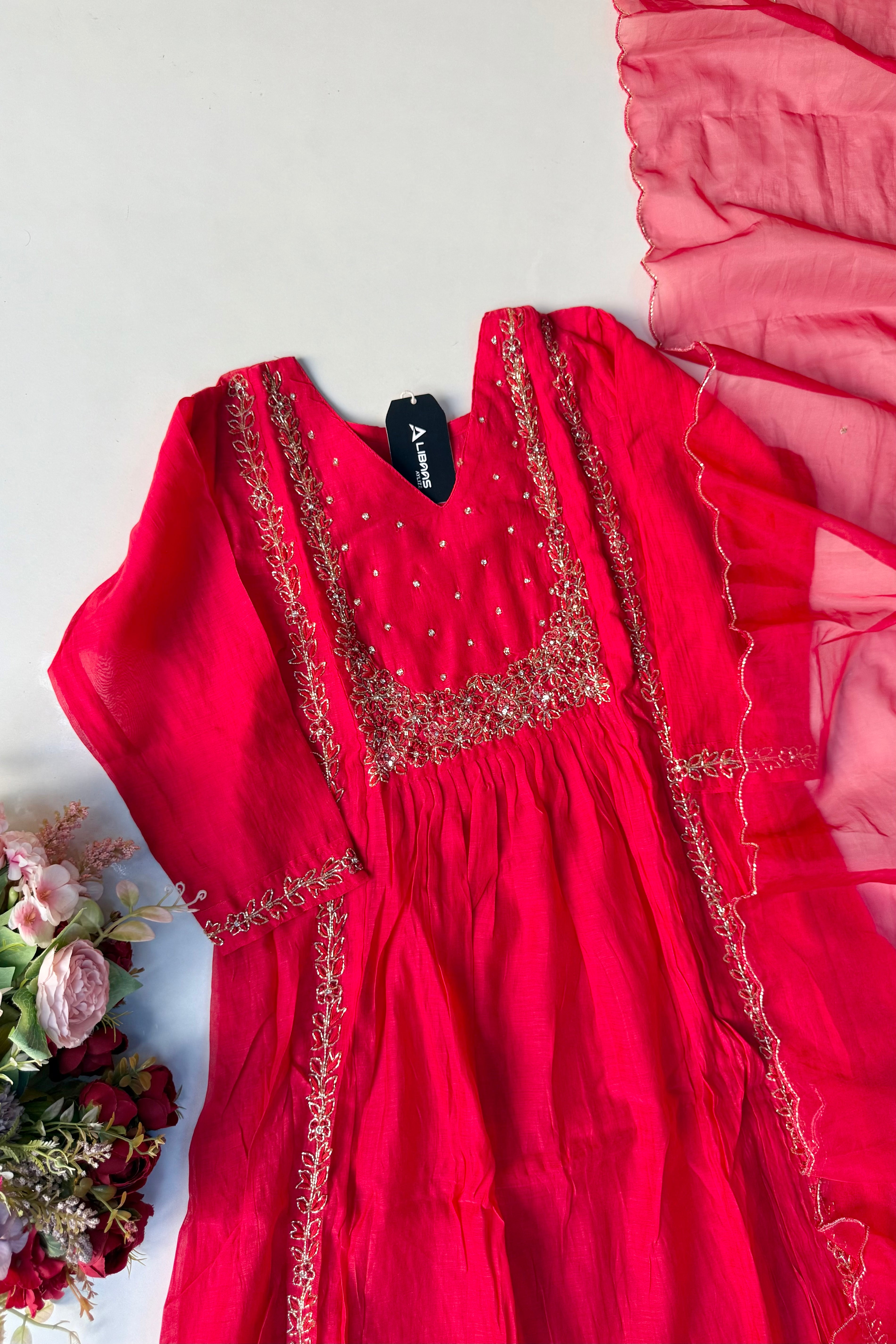 “Ayza” Pre Booking Premium Green Mul Chanderi A Line Suit set 🛍️