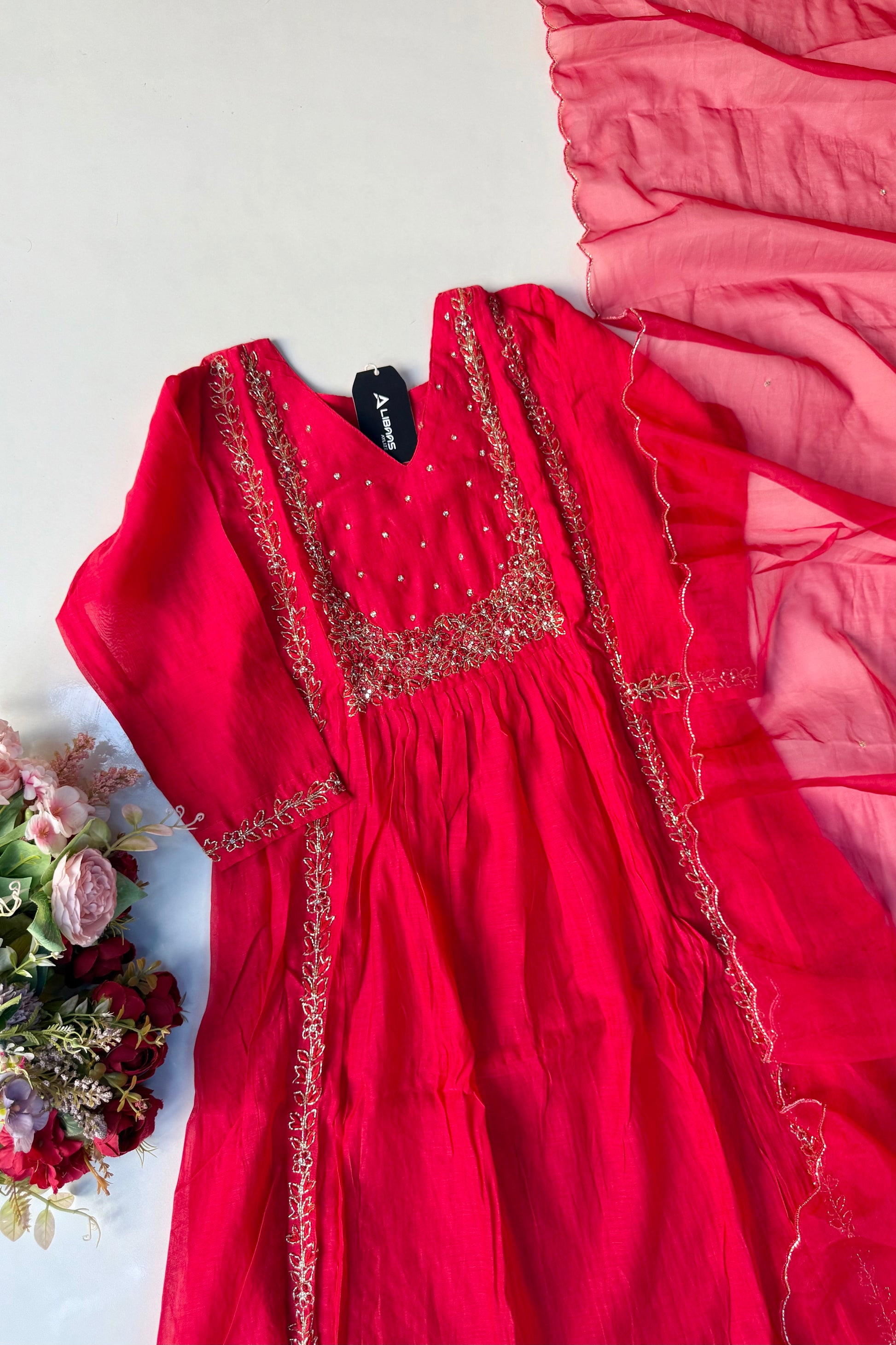 “Ayza” Pre Booking Premium Green Mul Chanderi A Line Suit set 🛍️