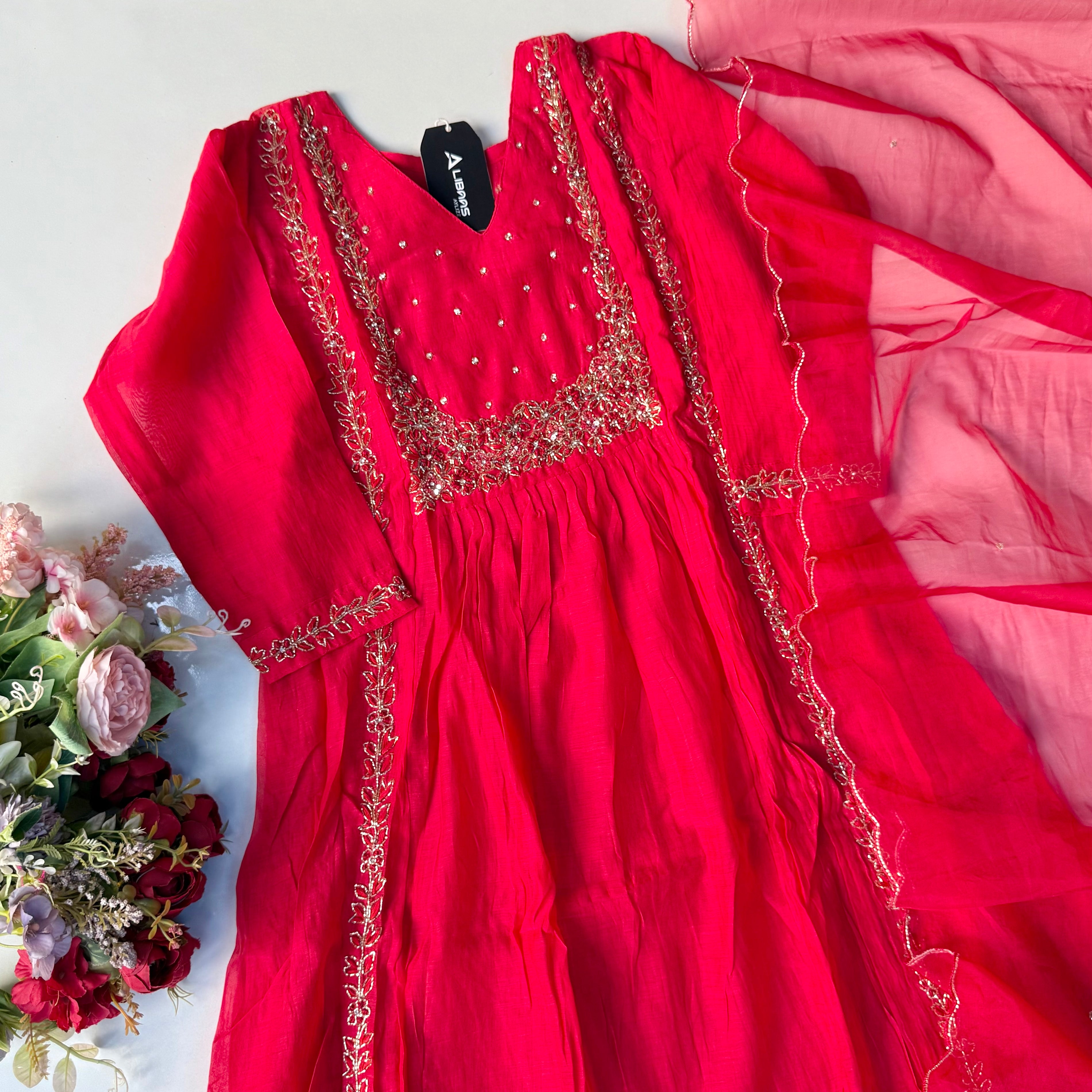 “Ayza” Pre Booking Premium Green Mul Chanderi A Line Suit set 🛍️