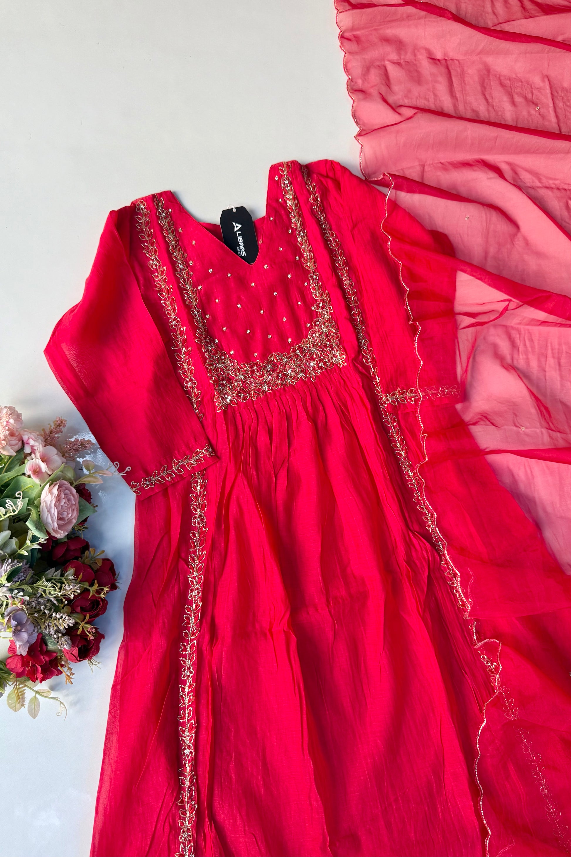 “Ayza” Pre Booking Premium Green Mul Chanderi A Line Suit set 🛍️