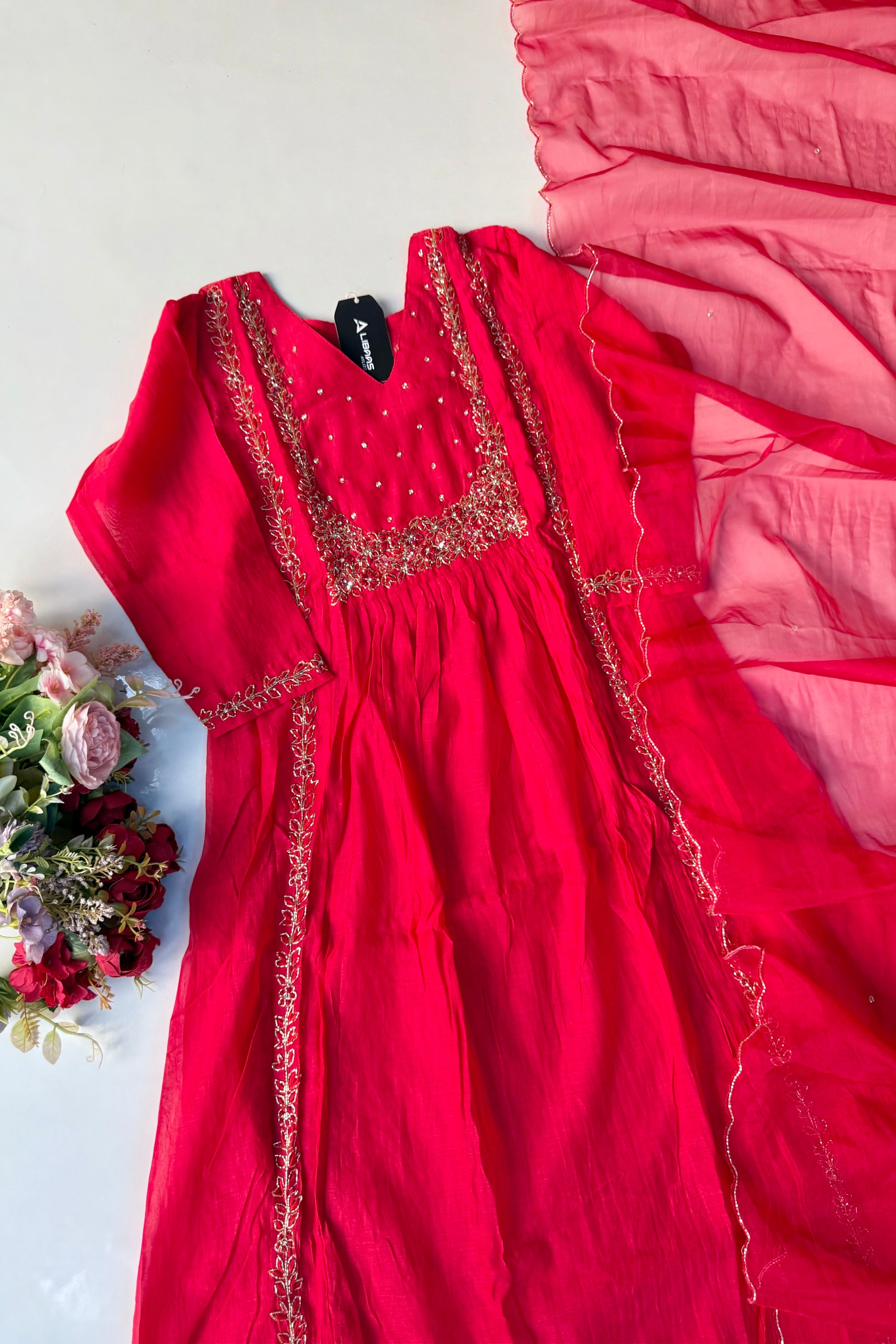 “Ayza” Pre Booking Premium Green Mul Chanderi A Line Suit set 🛍️