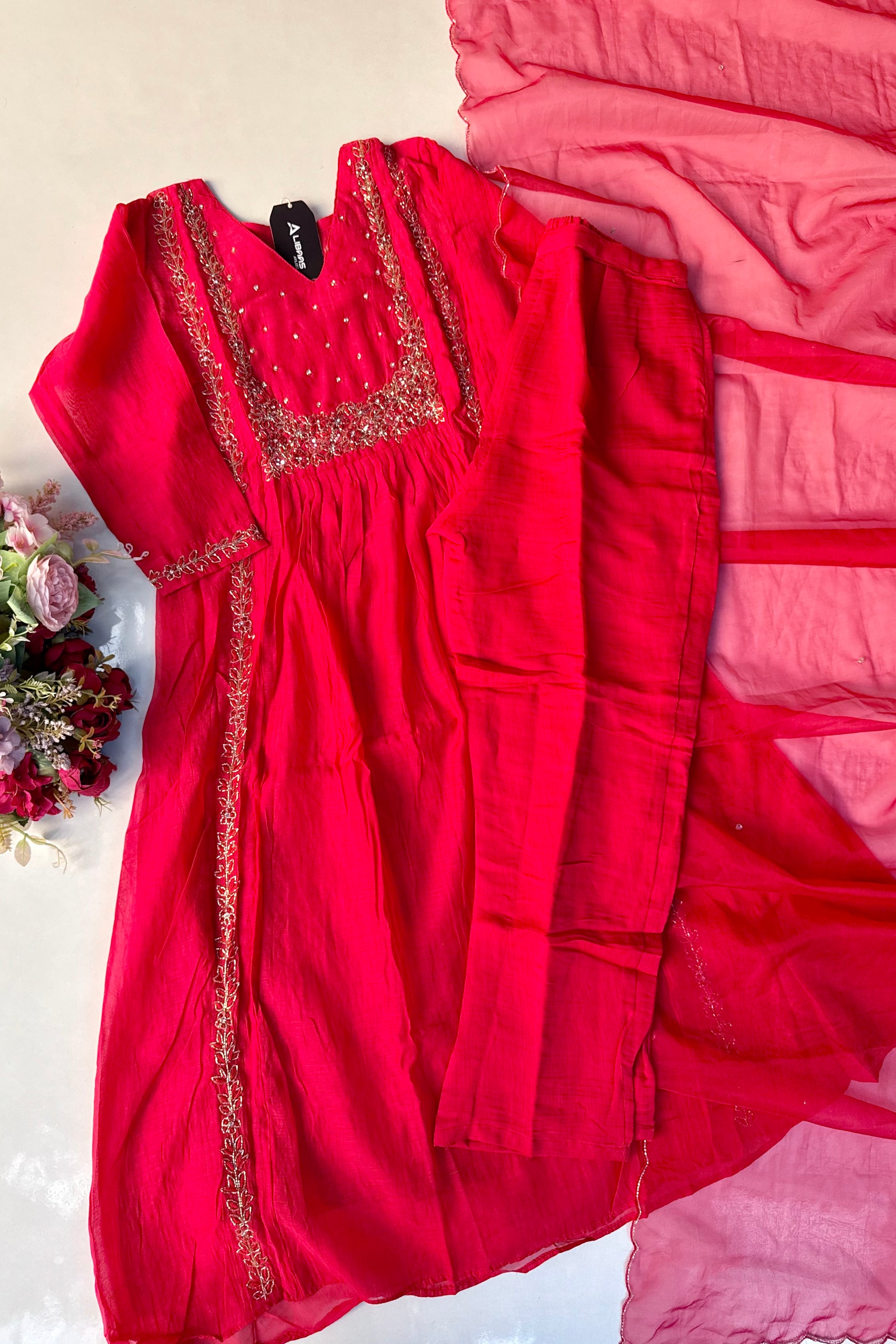 “Ayza” Pre Booking Premium Green Mul Chanderi A Line Suit set 🛍️